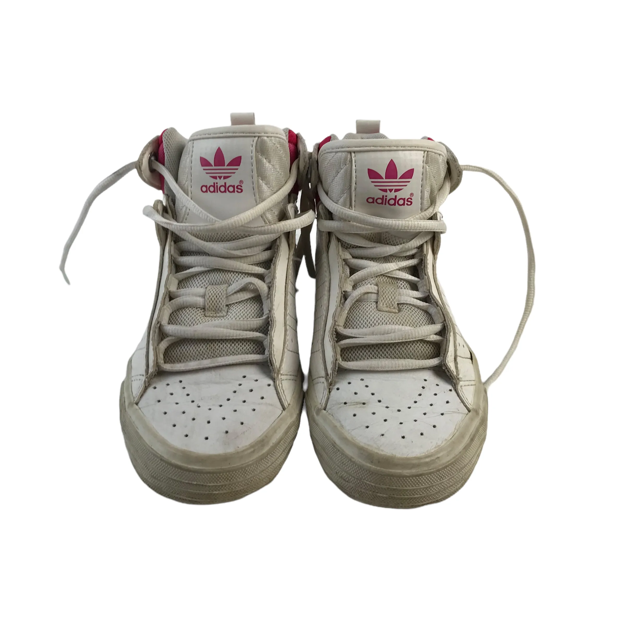 Adidas White and Red High Tops Trainers Size UK 4