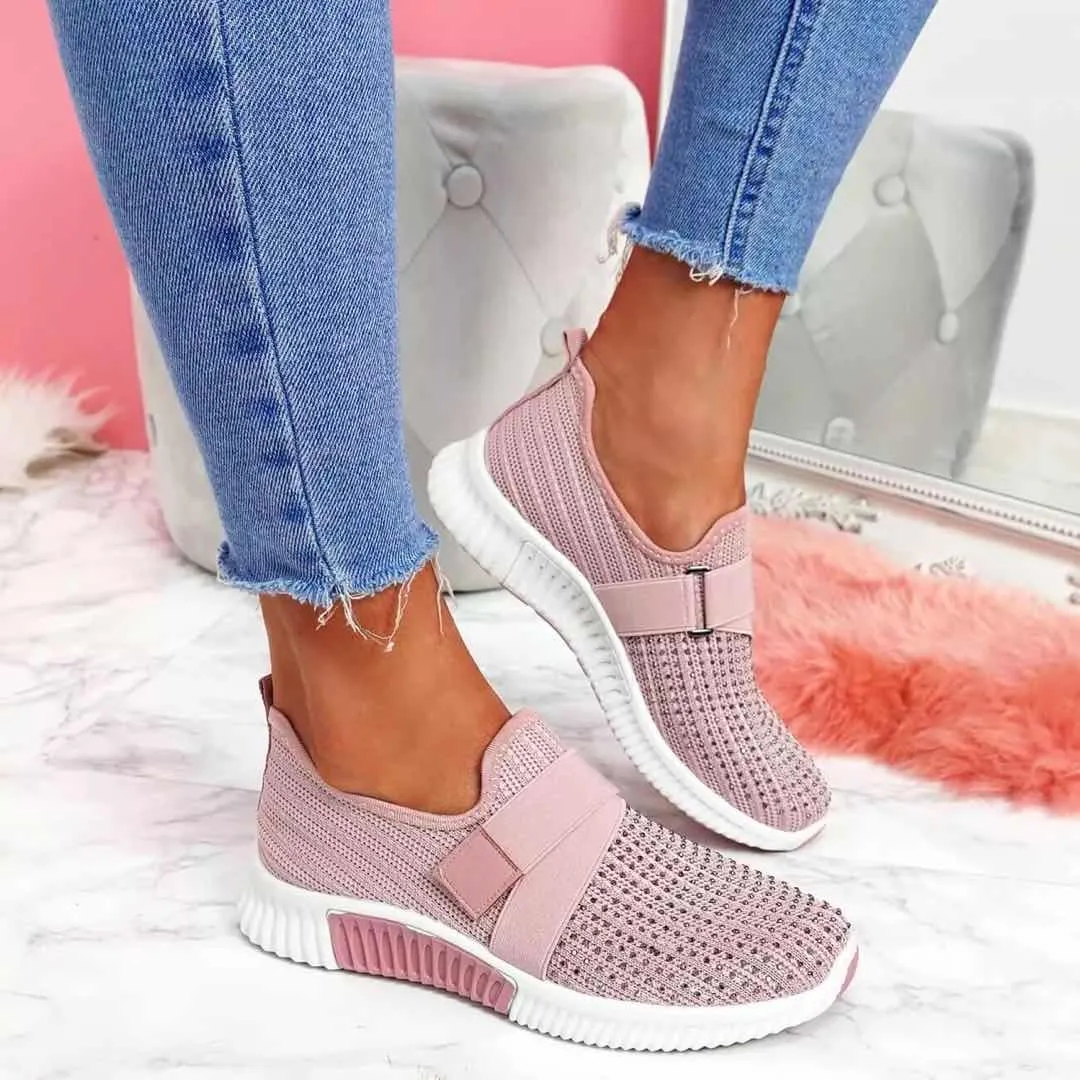 Amozae- Women Casual Shoes Spring Female Shoes Crystal Solid Mesh Sneakers Plus Size Flats Fashion Ladies Sport Shoes Vulcanized Shoes