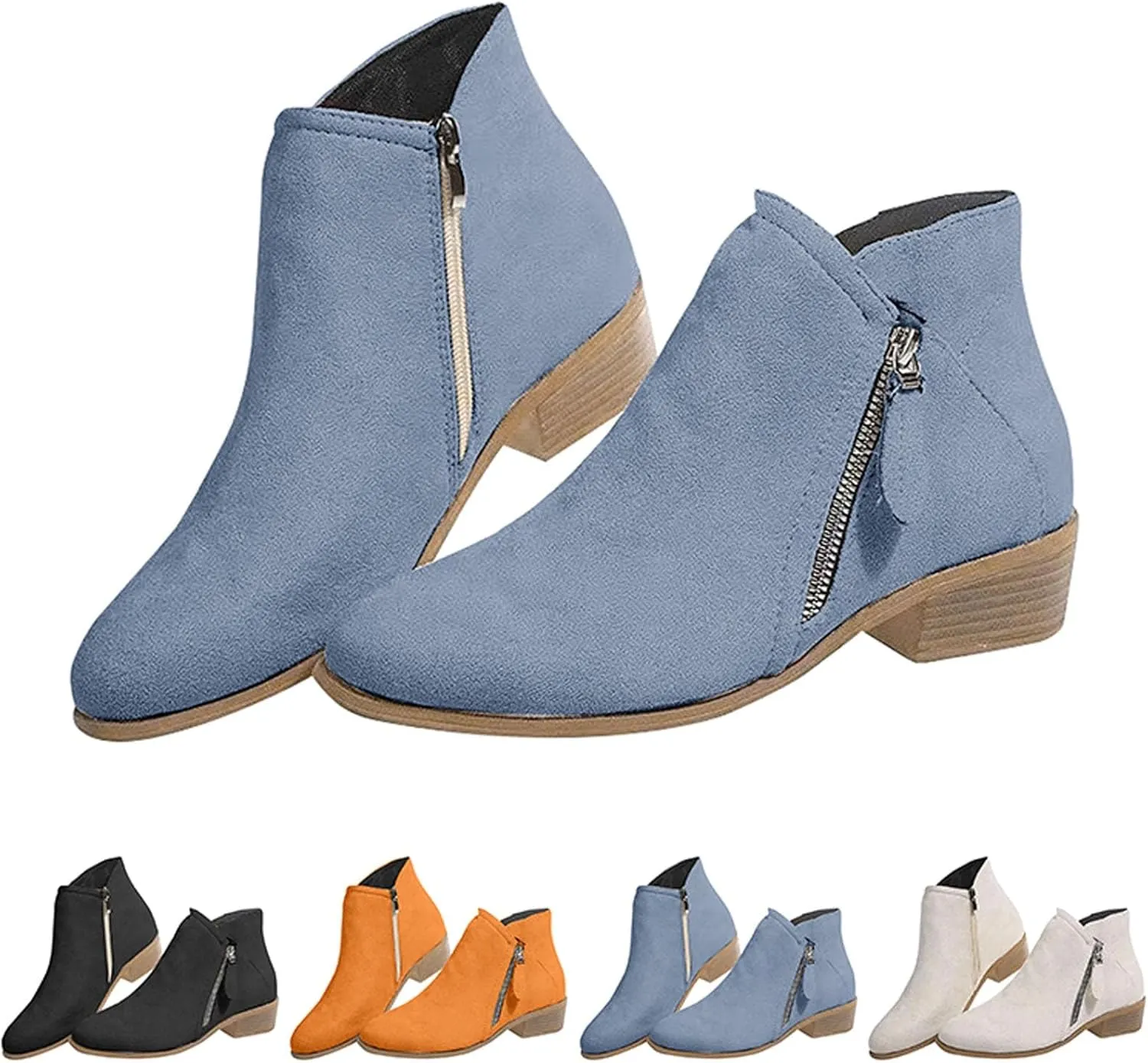 Ankle Boots for Women Womens Wedge Booties Short Boots for Women Ankle Bootie for Women with Heel Lightweight Cute Round Toe Square Toe Slip On Side Zipper