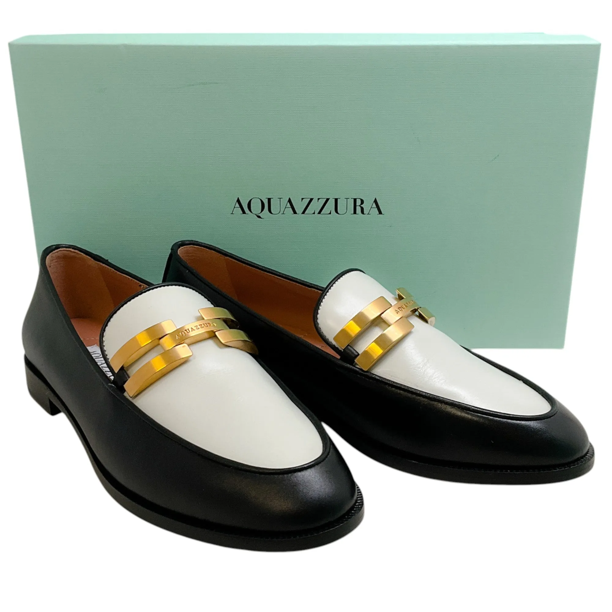 Aquazzura Black / White Brandi Moccasin Loafers