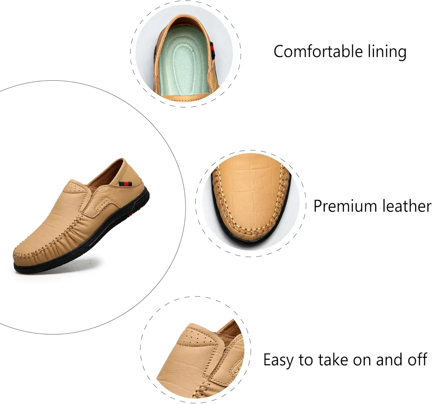 Asifn Mens Casual Loafers Leather Comfortable Business Shoes Lightweight Breathable Work Non-Slip Driving