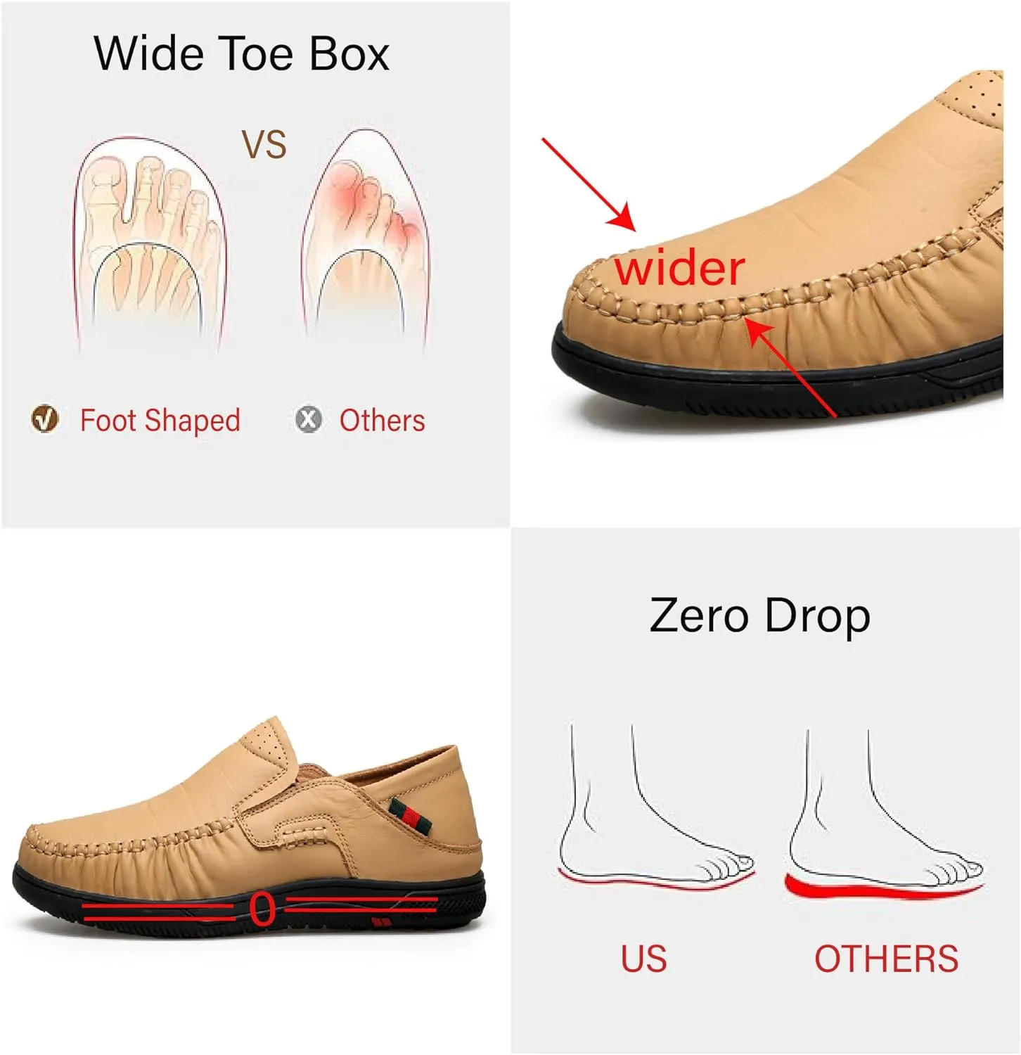 Asifn Mens Casual Loafers Leather Comfortable Business Shoes Lightweight Breathable Work Non-Slip Driving
