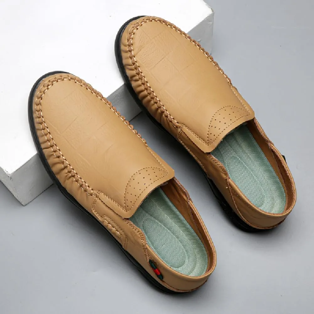 Asifn Mens Casual Loafers Leather Comfortable Business Shoes Lightweight Breathable Work Non-Slip Driving