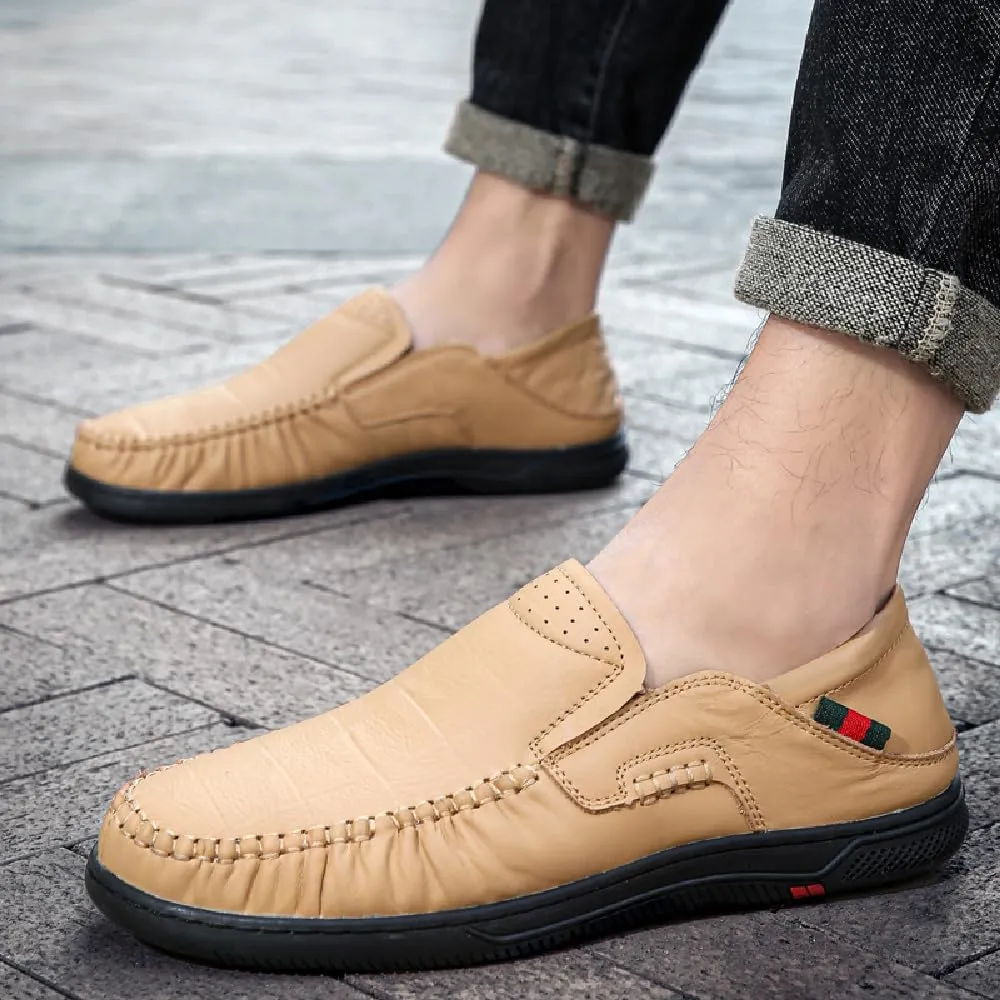 Asifn Mens Casual Loafers Leather Comfortable Business Shoes Lightweight Breathable Work Non-Slip Driving