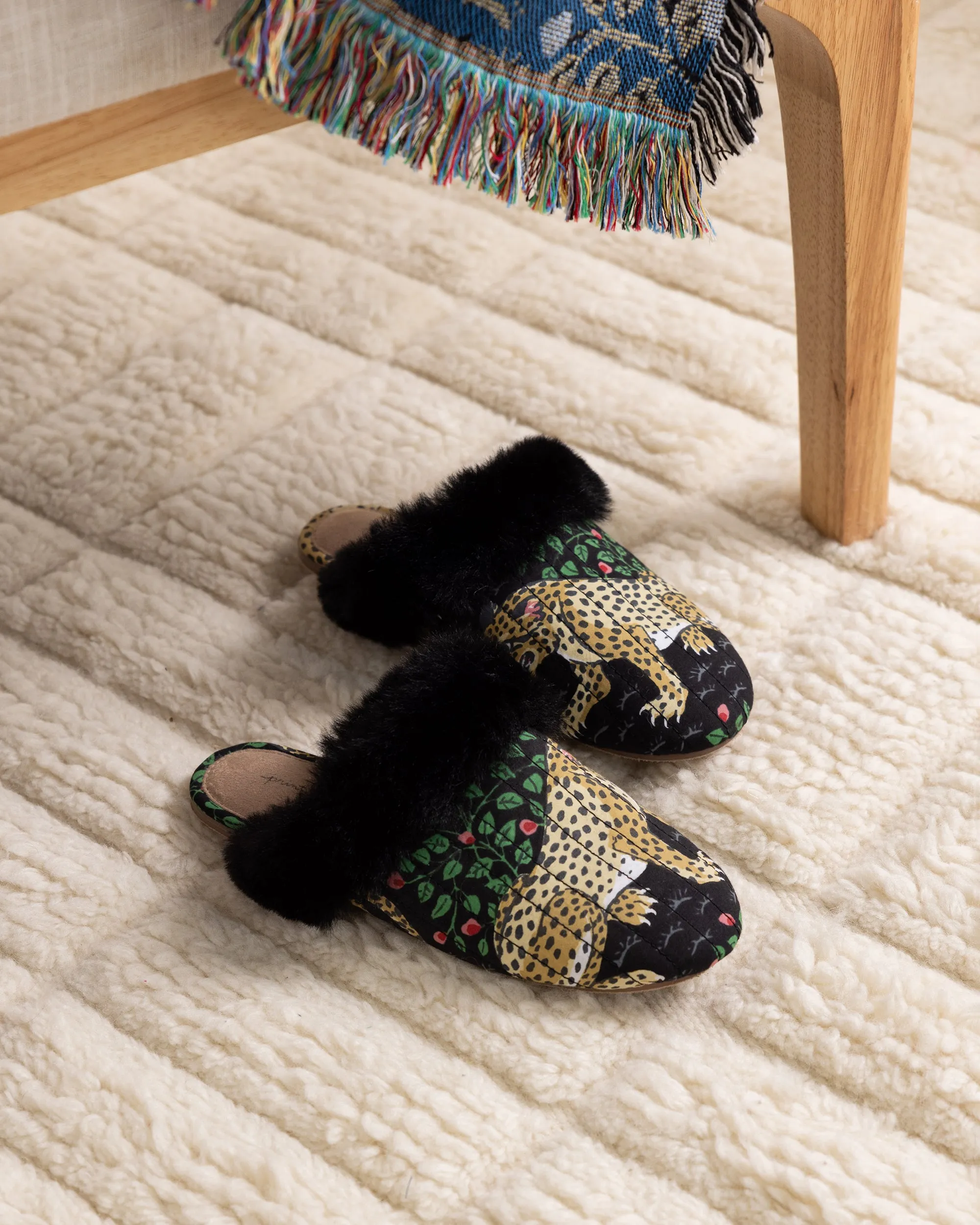 Bagheera - Quilted Faux Fur Slippers - Ink