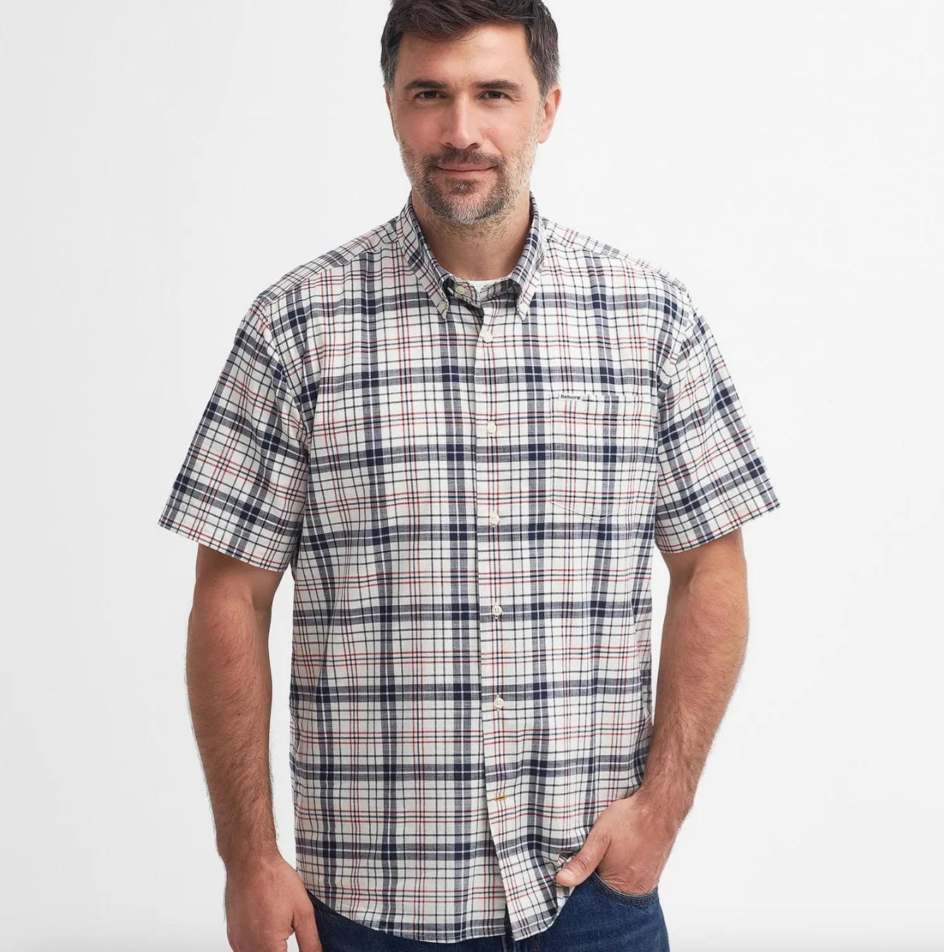 Barbour Drafthill Short Sleeve Shirt Navy/Red Plaid