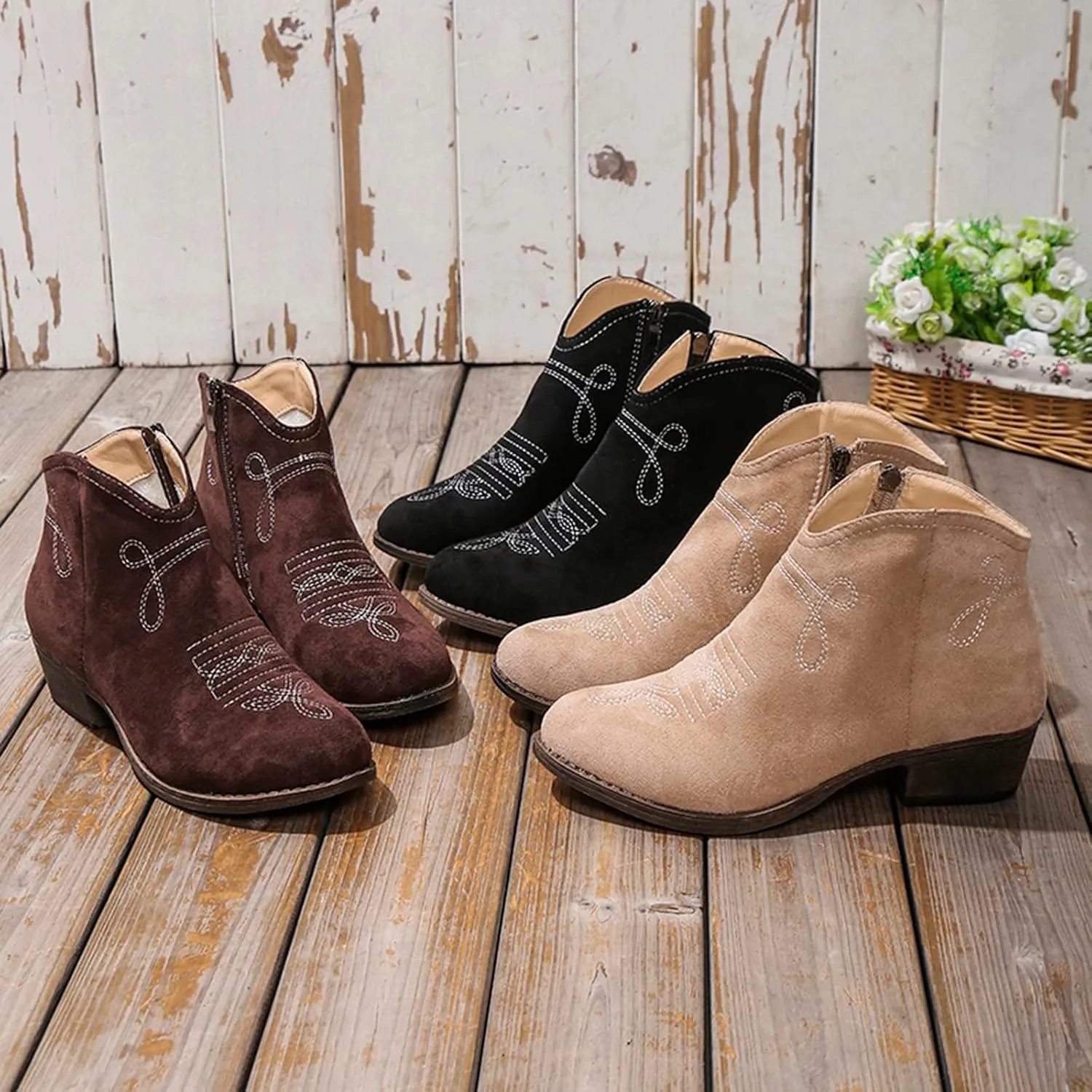 Black Booties for Women Ankle Womens Booties Fall 2024 Brown Boots Women Fall Ankle Barefoot Shoes Women Lightweight Cute Round Toe Pointed Toe Stacked Mid Heel