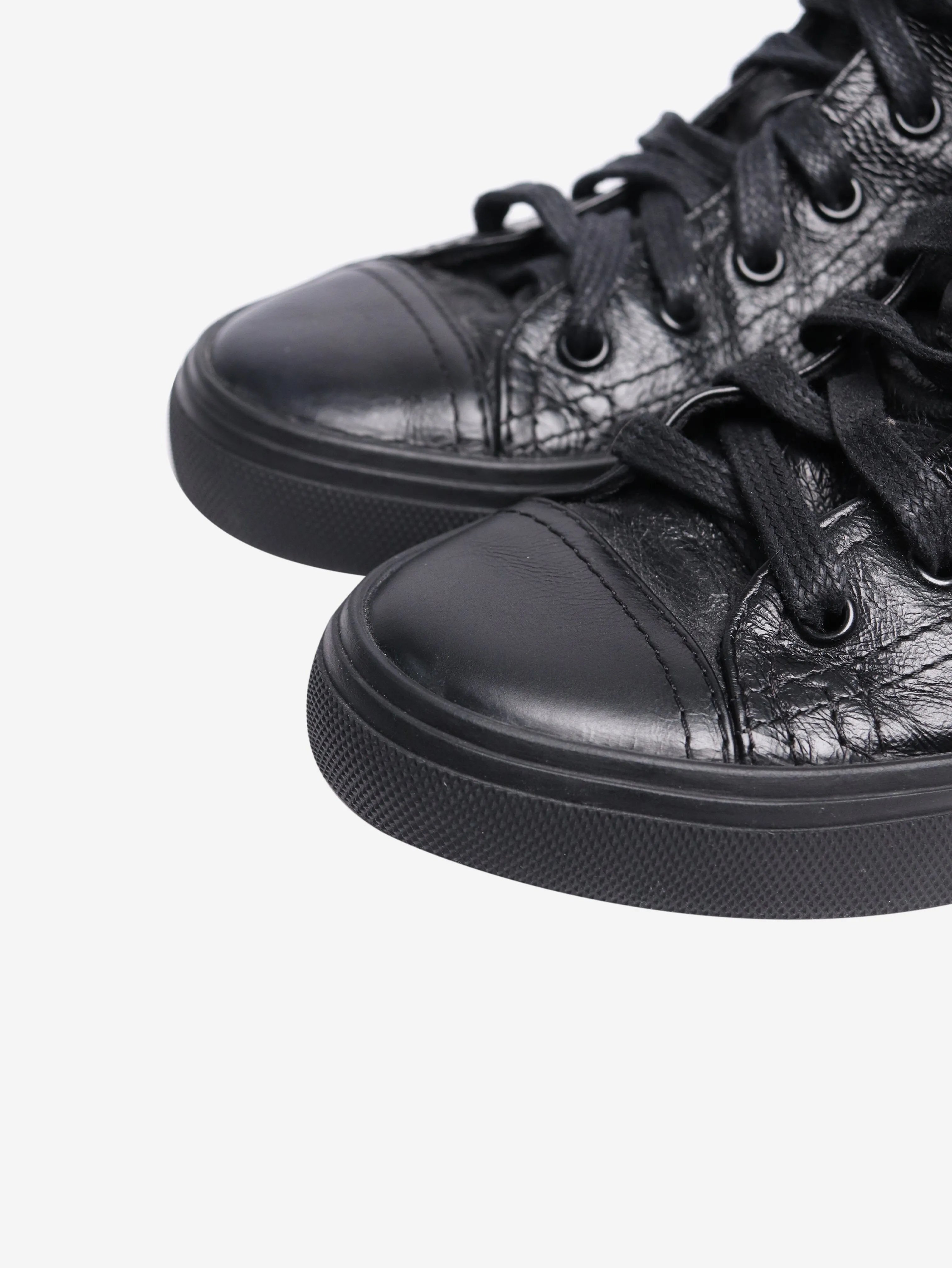 Black crinkled leather trainers - size EU 36