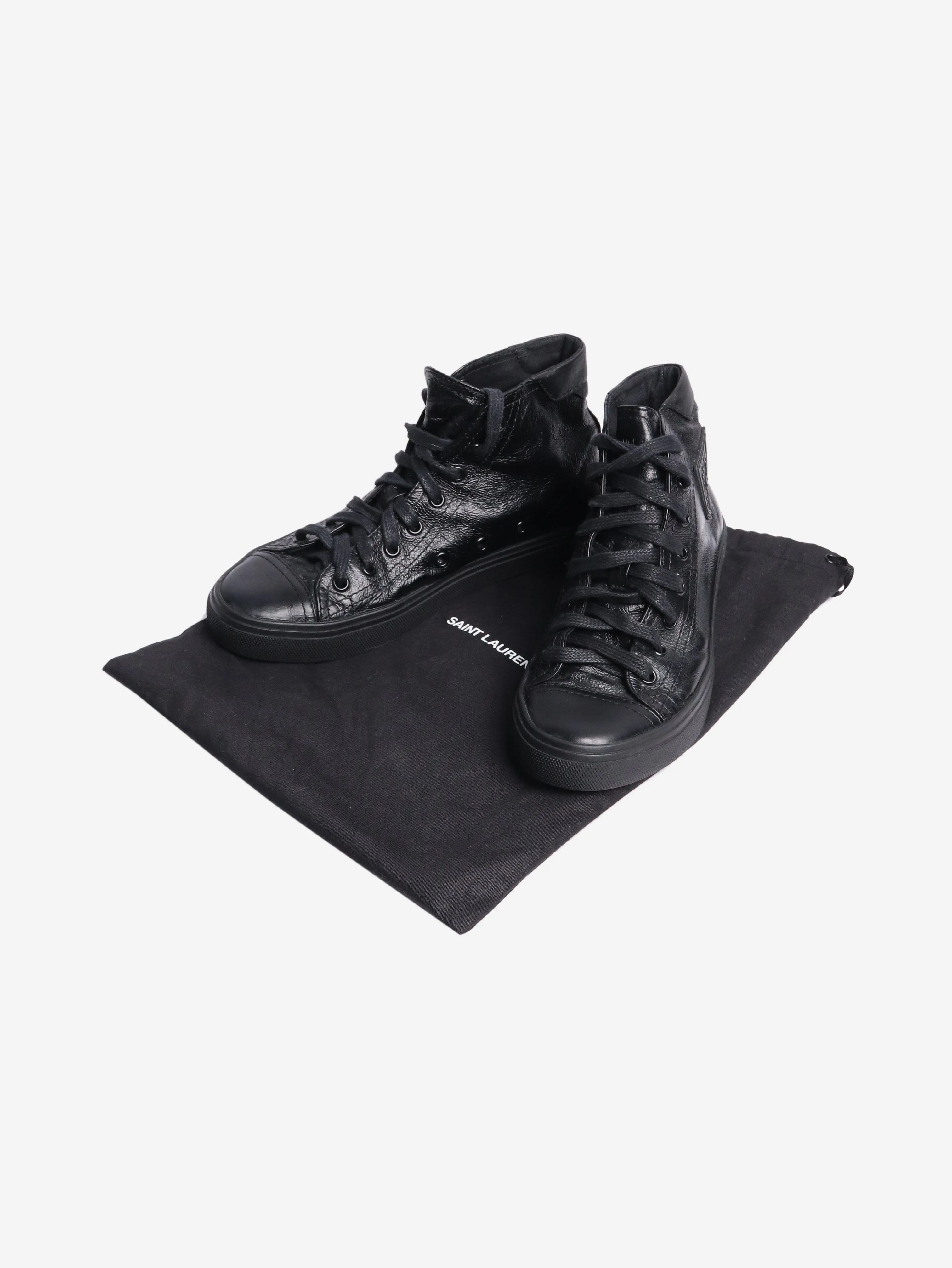 Black crinkled leather trainers - size EU 36