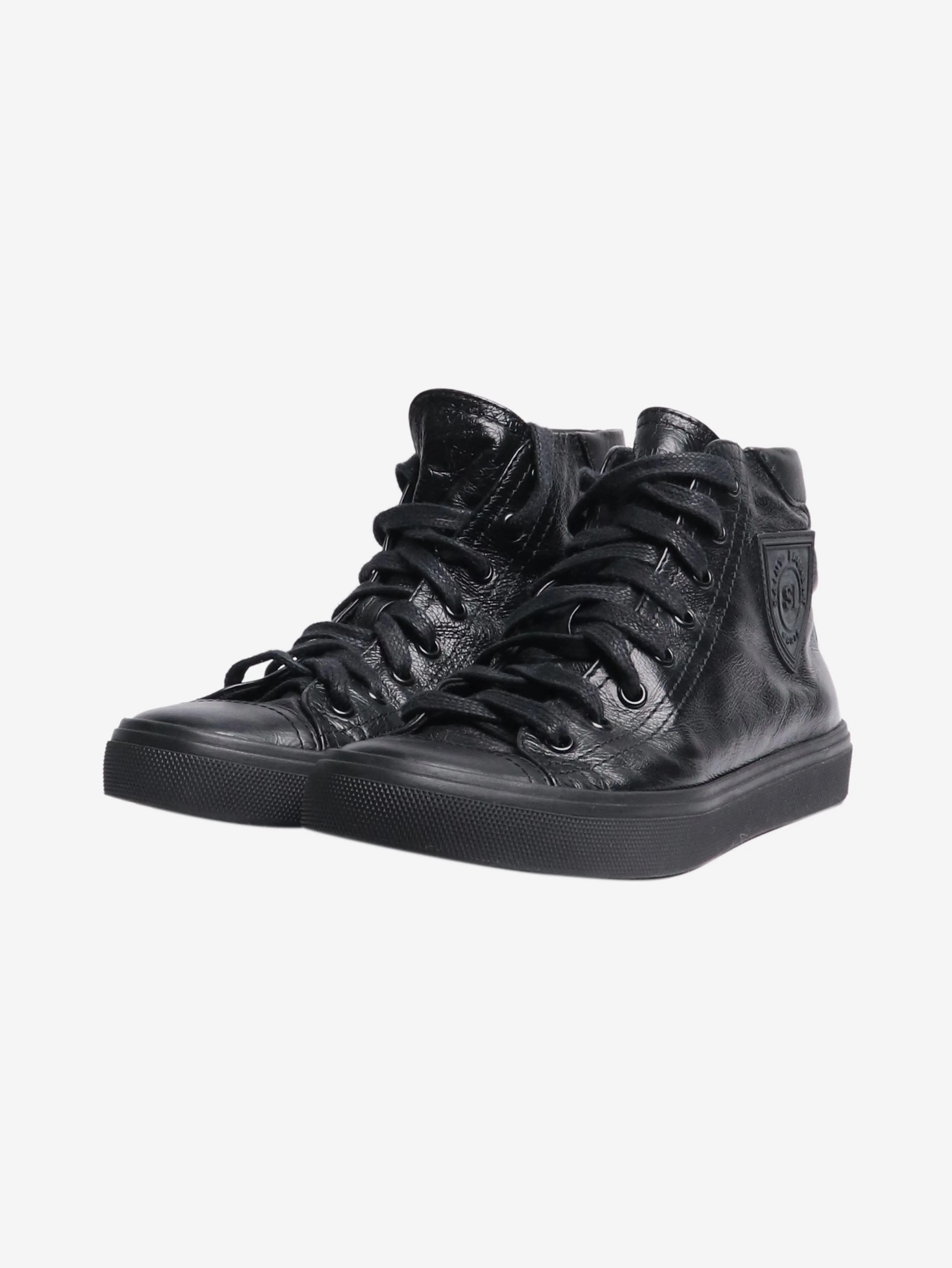 Black crinkled leather trainers - size EU 36