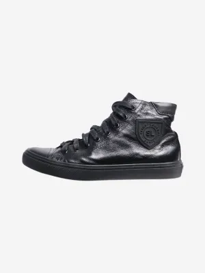 Black crinkled leather trainers - size EU 36