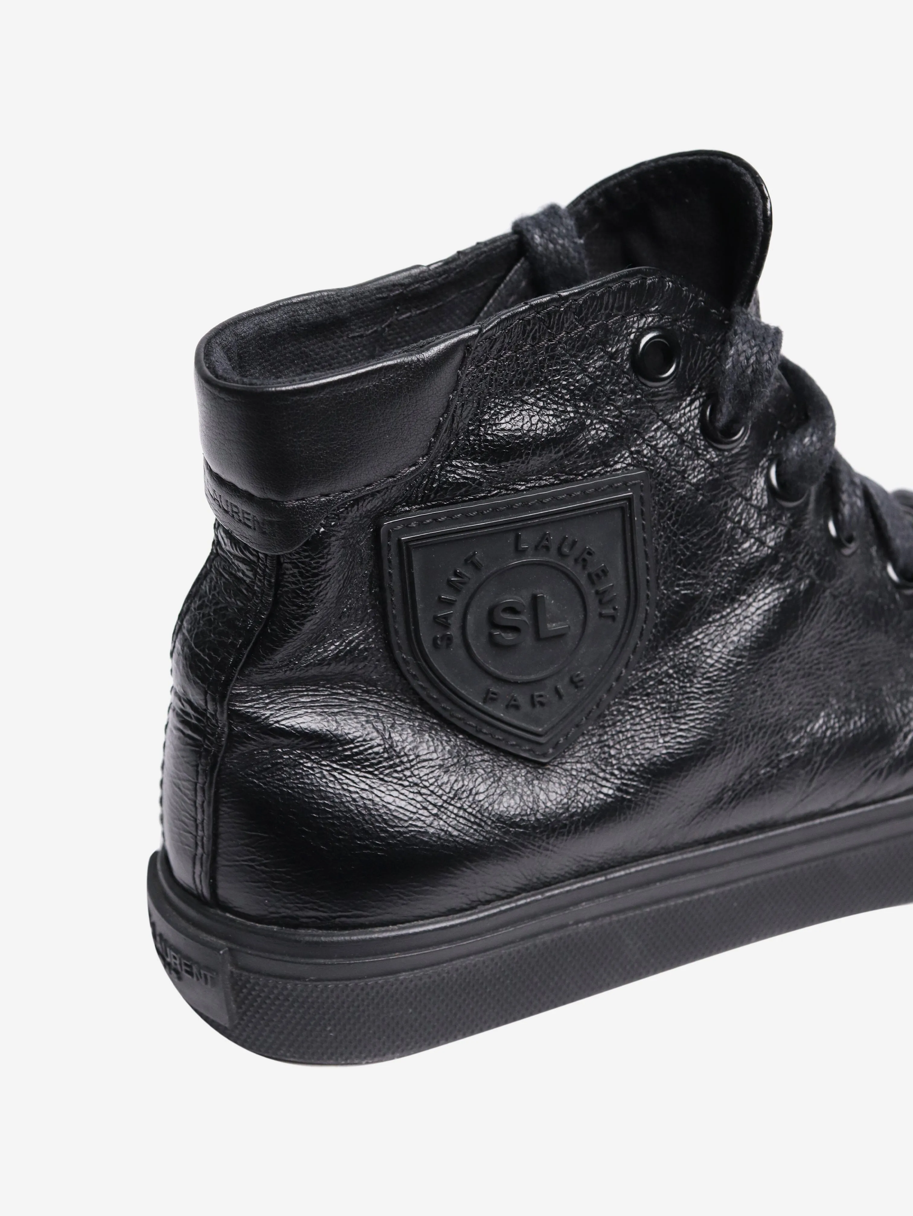 Black crinkled leather trainers - size EU 36