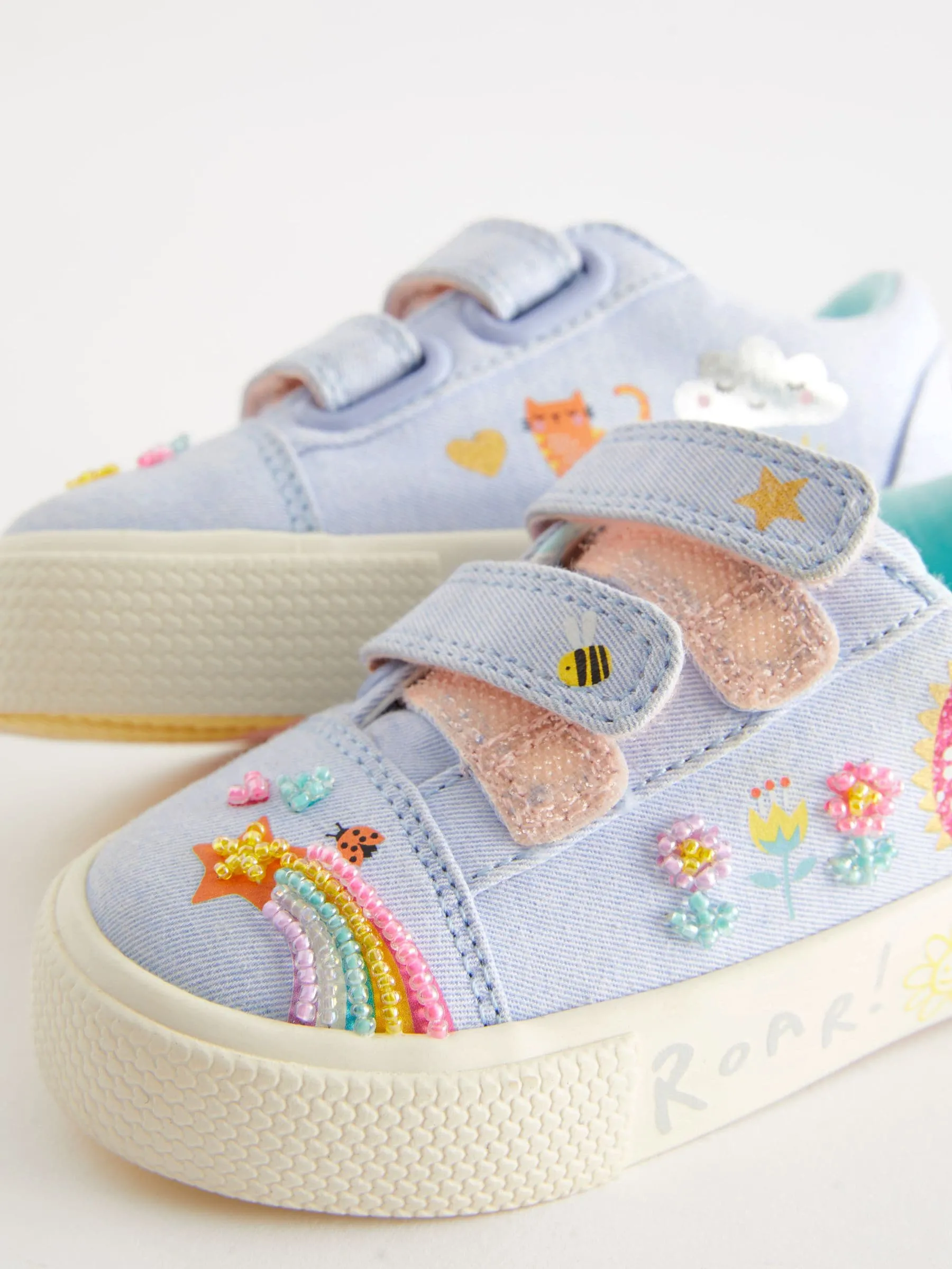 Blue Rainbow Wide Fit (G) Embellished Touch Fasten Strap Trainers