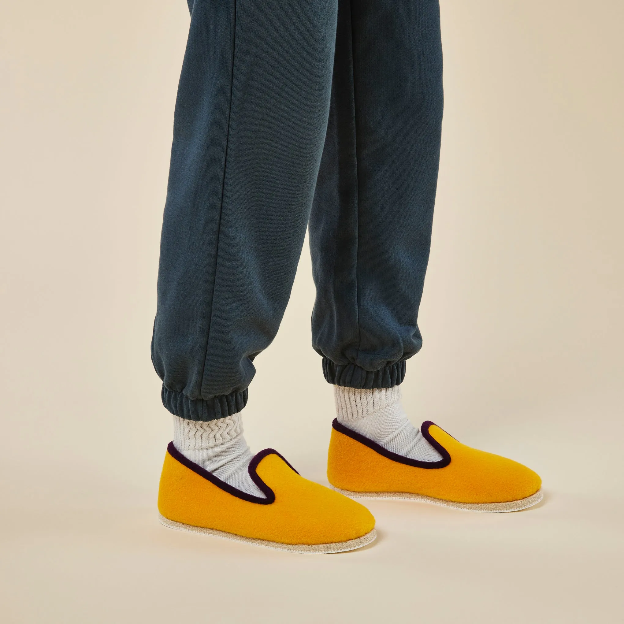 Charentaise Wool Slippers - Yellow/ Purple