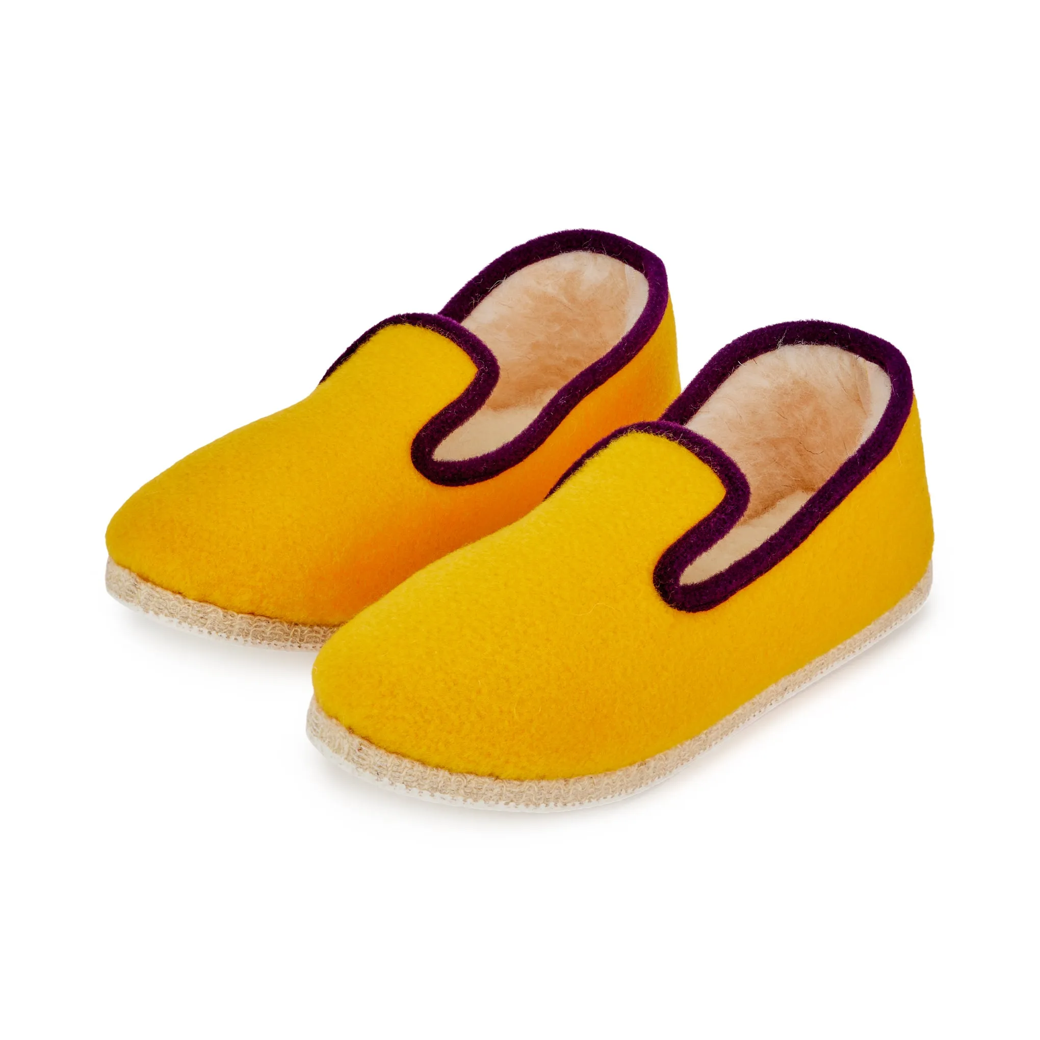 Charentaise Wool Slippers - Yellow/ Purple