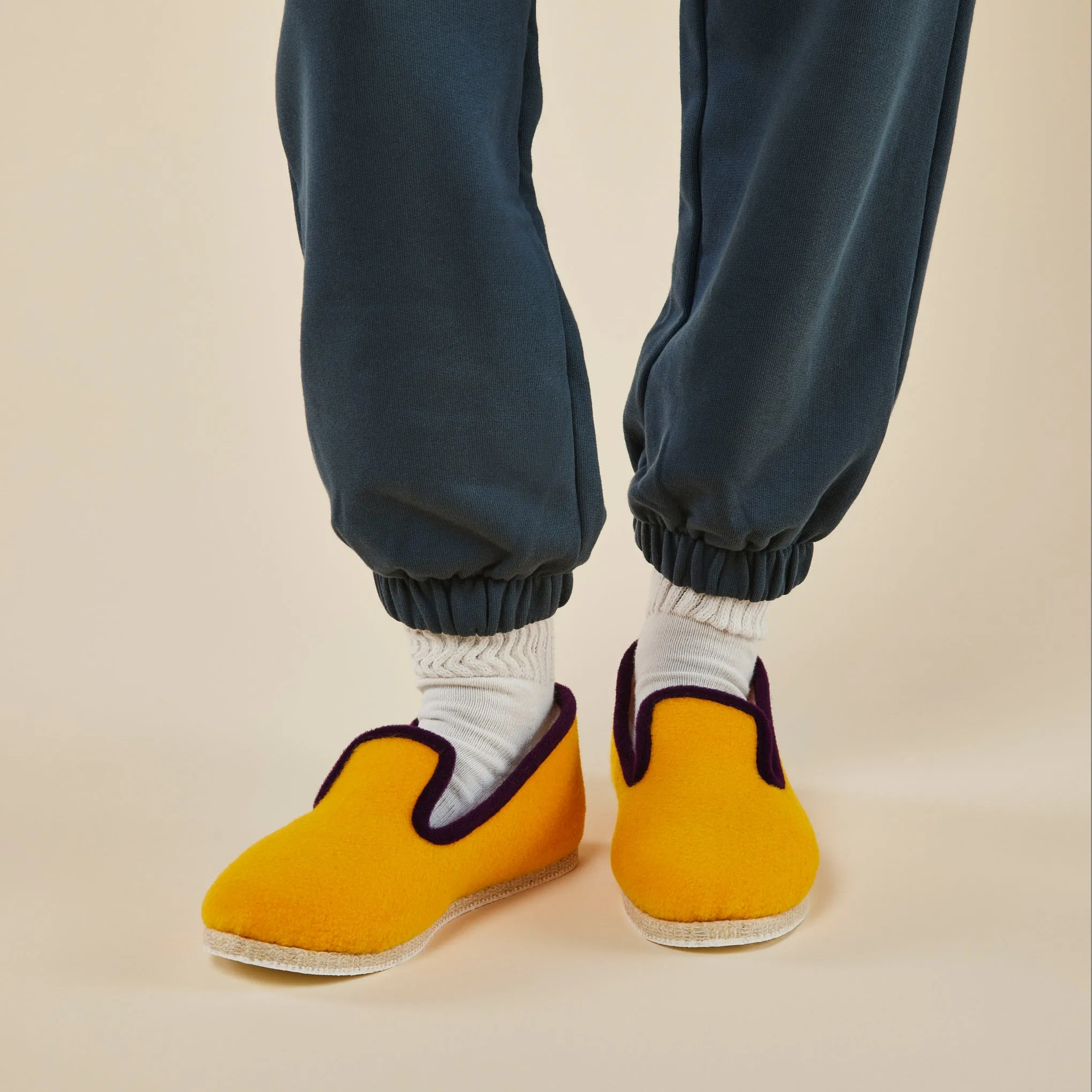 Charentaise Wool Slippers - Yellow/ Purple