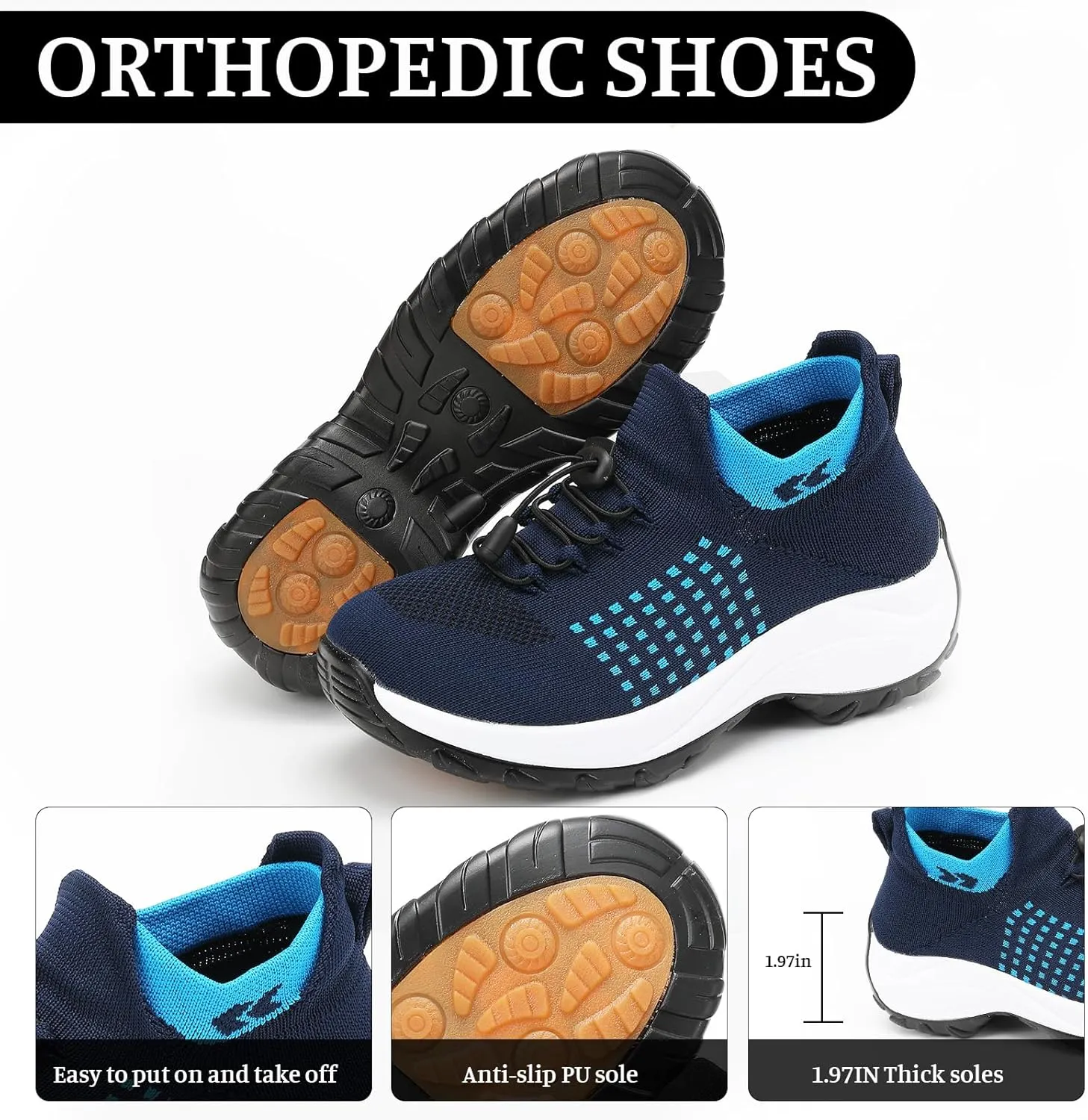 Comfort Wear Orthowear Shoes for Women Men Comfortwear Ortho Stretch Cushion Shoes Women Plantar Fasciitis Walking Shoe Slip On Trainers Comfortable Casual Ladies Athletic Sneakers Thick Bottom