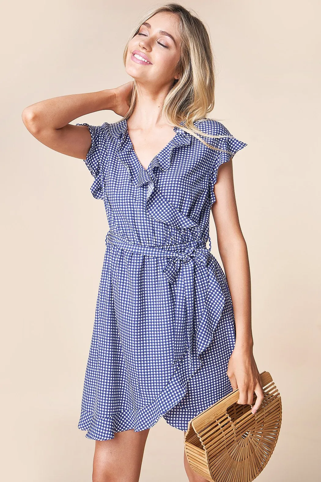Dasi Check Ruffle Wrap Dress