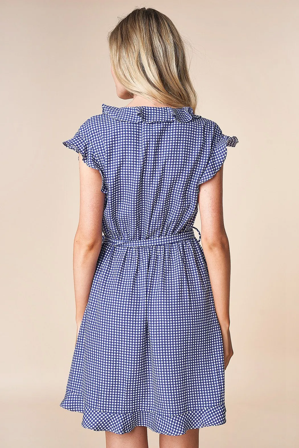 Dasi Check Ruffle Wrap Dress