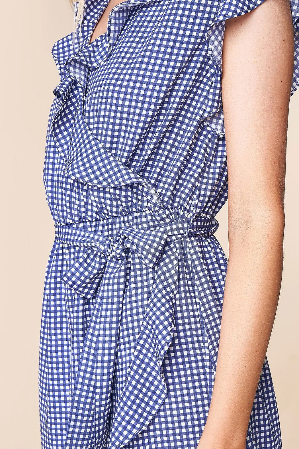 Dasi Check Ruffle Wrap Dress