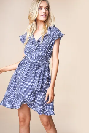 Dasi Check Ruffle Wrap Dress