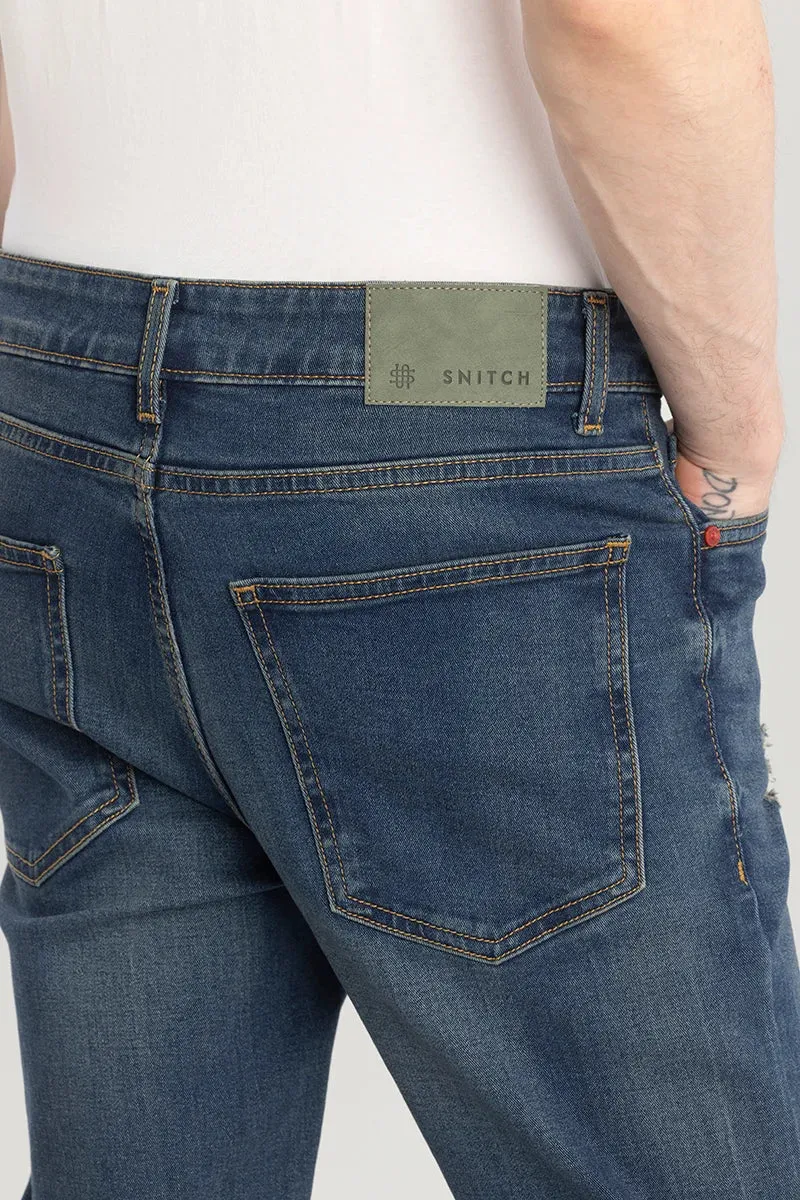Denimique Spruce Blue Distressed Slim Fit Jeans