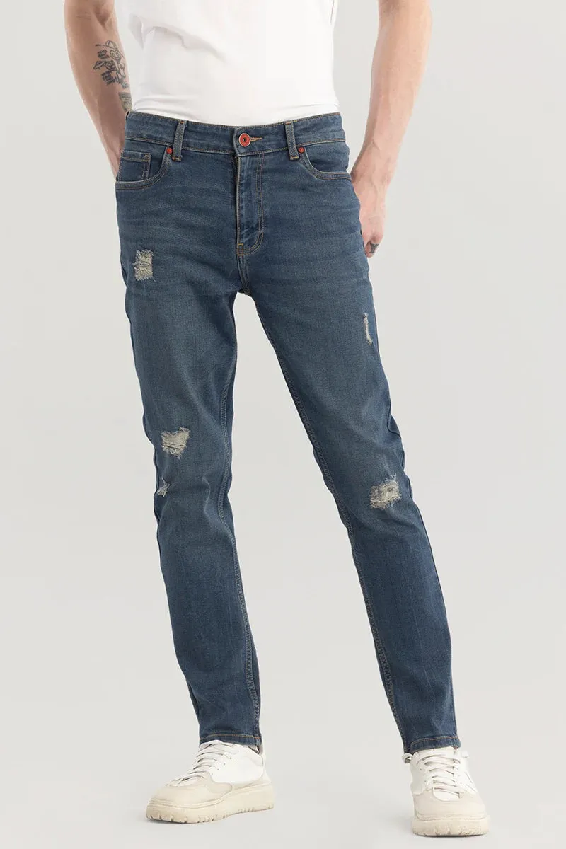Denimique Spruce Blue Distressed Slim Fit Jeans