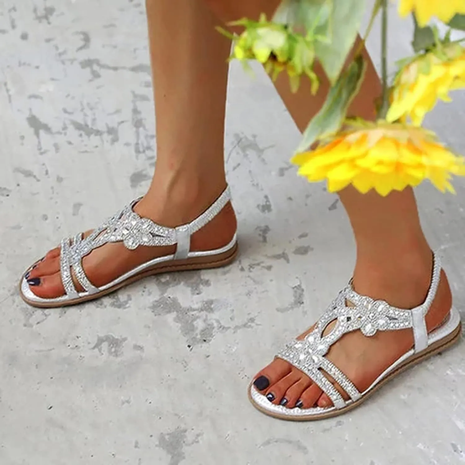 Eduavar Sandals for Women Casual Flat Comfortable Walking Shoes Summer Beach Bohemian Ankle Strap Outdoor Non Slip Sandals