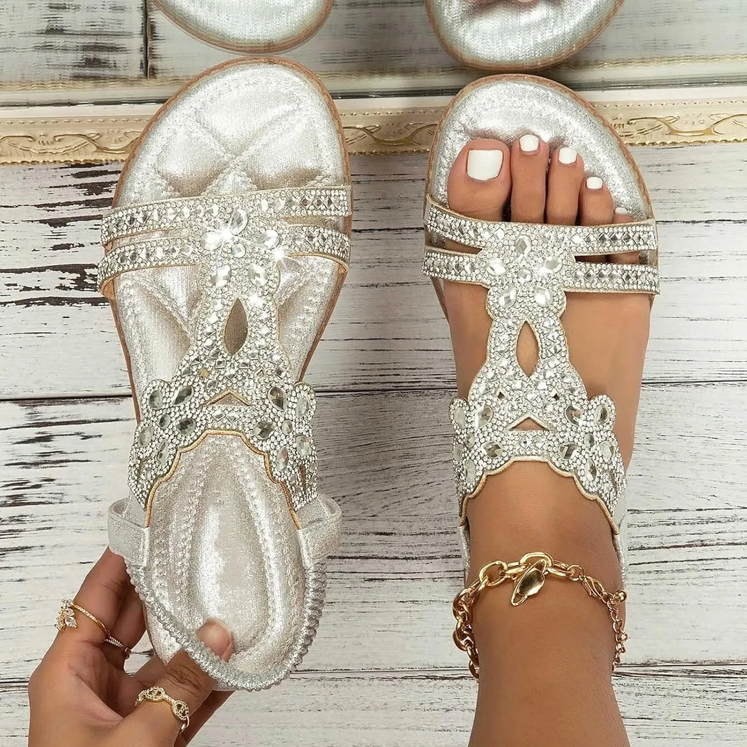 Eduavar Sandals for Women Casual Flat Comfortable Walking Shoes Summer Beach Bohemian Ankle Strap Outdoor Non Slip Sandals