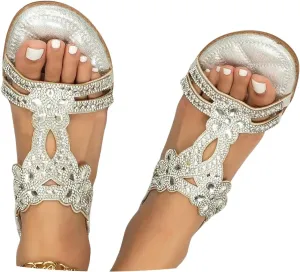 Eduavar Sandals for Women Casual Flat Comfortable Walking Shoes Summer Beach Bohemian Ankle Strap Outdoor Non Slip Sandals