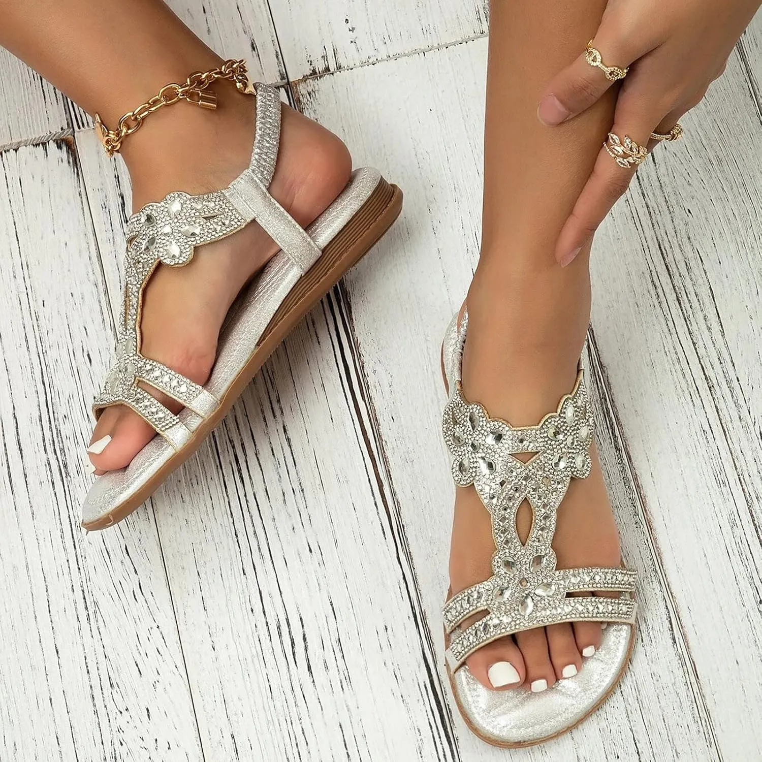 Eduavar Sandals for Women Casual Flat Comfortable Walking Shoes Summer Beach Bohemian Ankle Strap Outdoor Non Slip Sandals