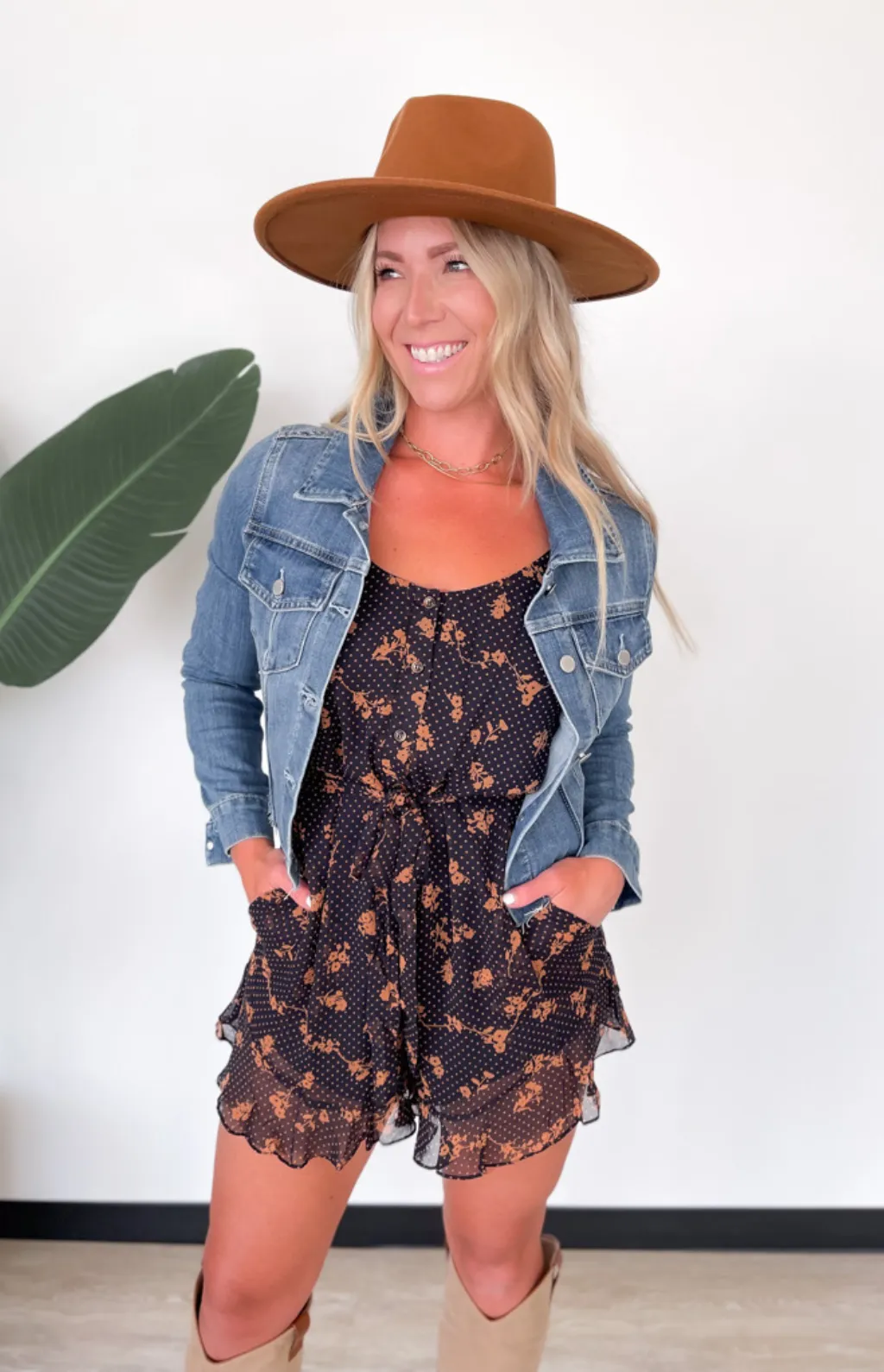 Emerson Navy Floral Polka Dot Romper