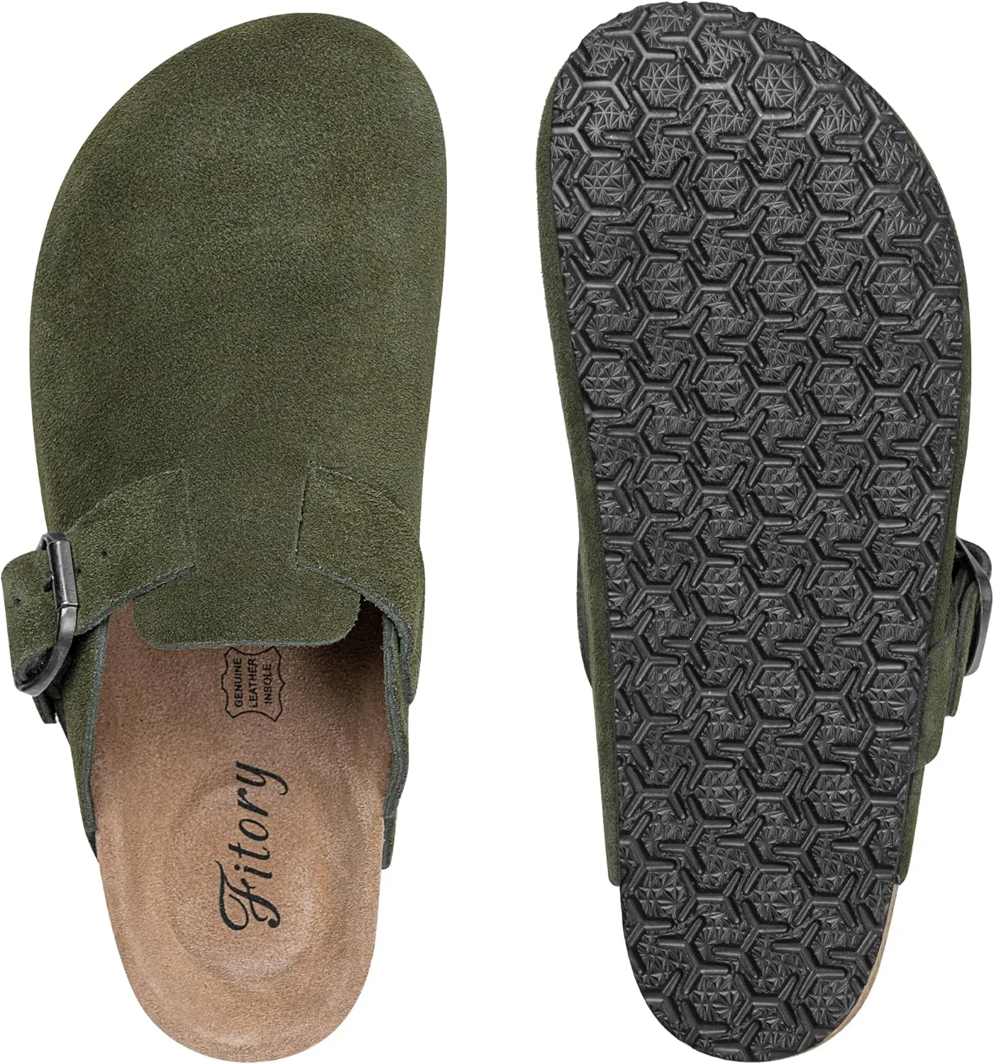 FITORY Womens Clogs Slip-on Potato Shoes Leather Mules with Suede Cork Footbed Size 6-11