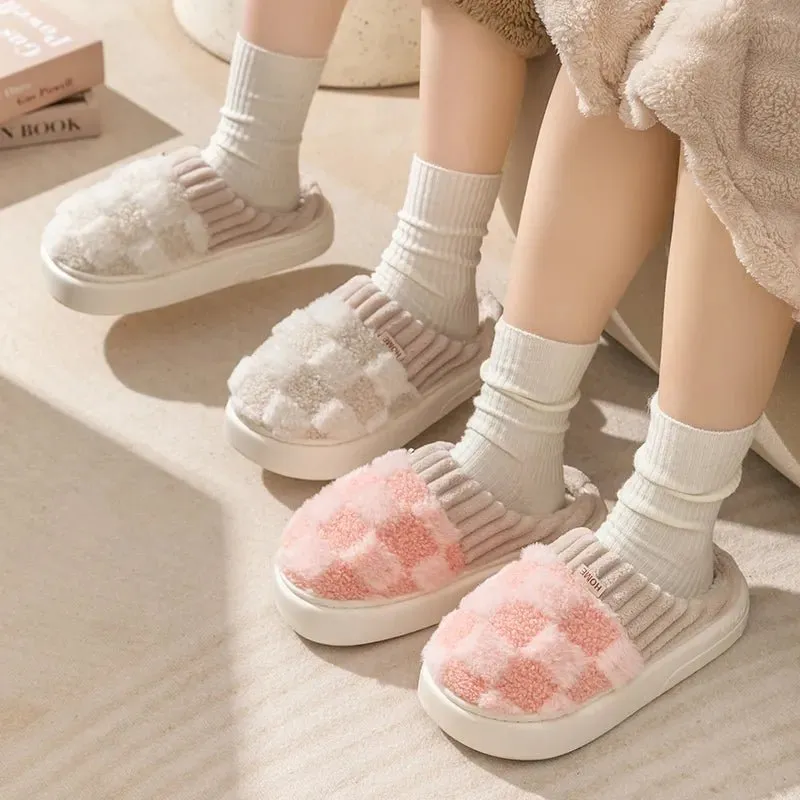 Fuzzy Checkered Slippers