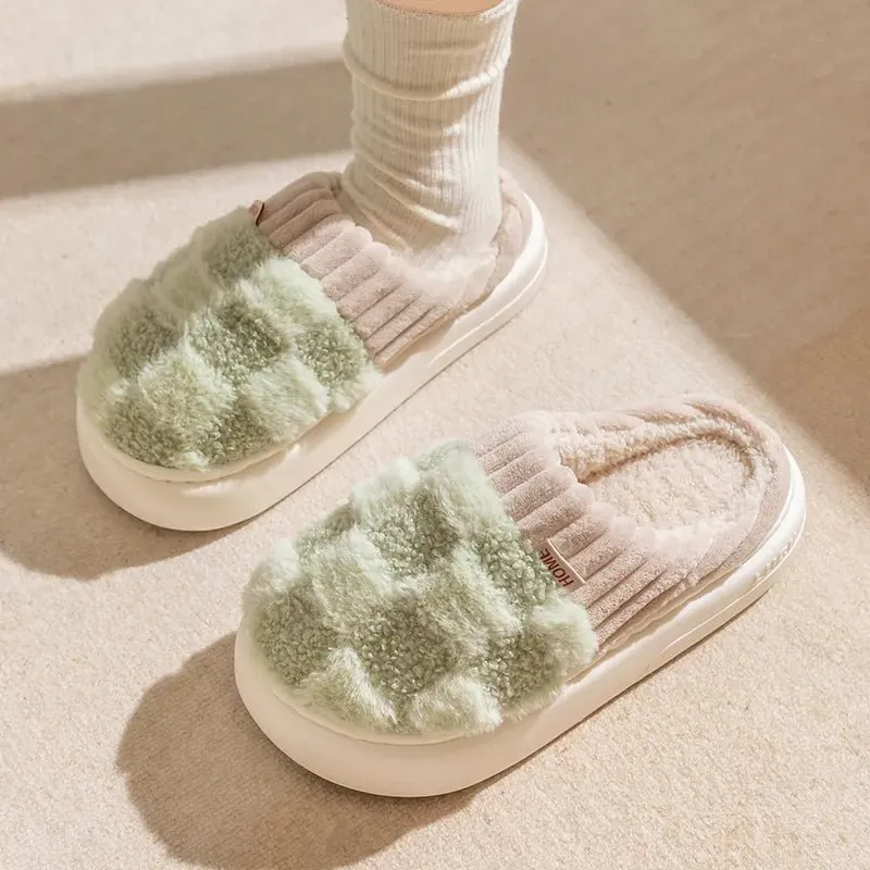 Fuzzy Checkered Slippers