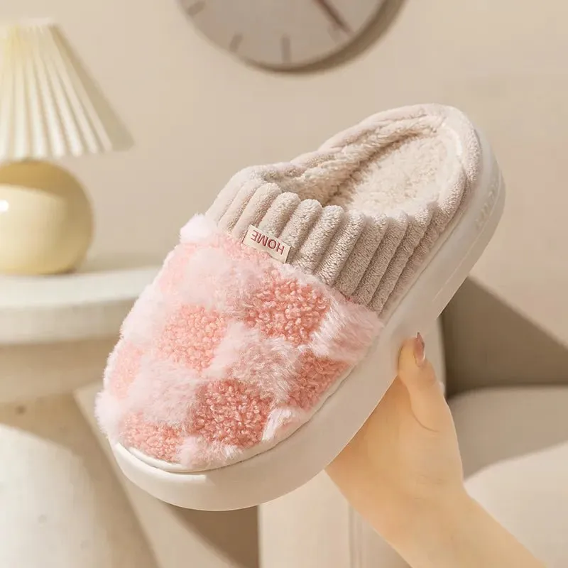 Fuzzy Checkered Slippers
