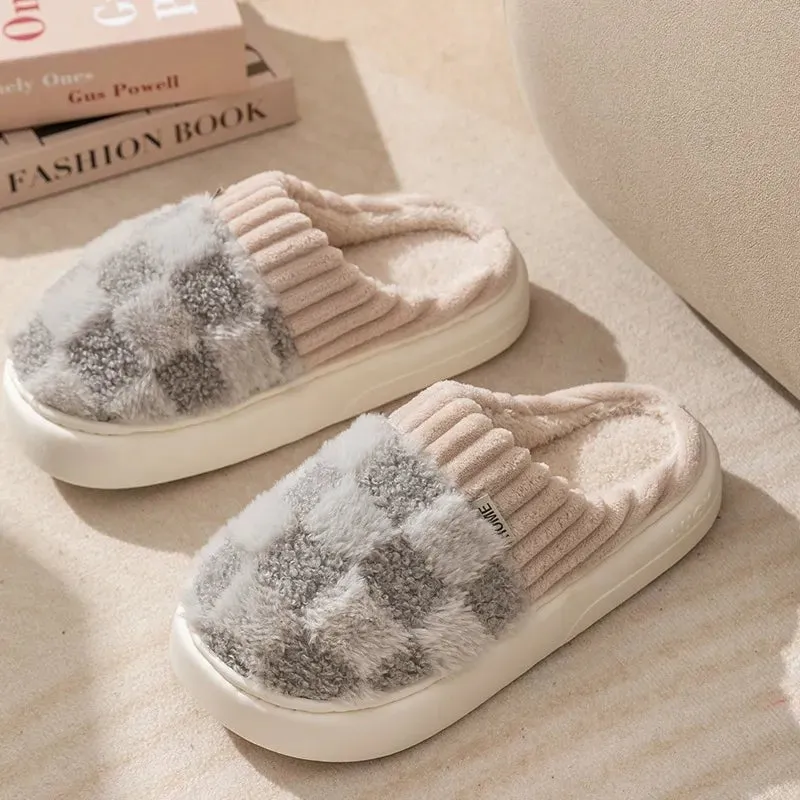 Fuzzy Checkered Slippers