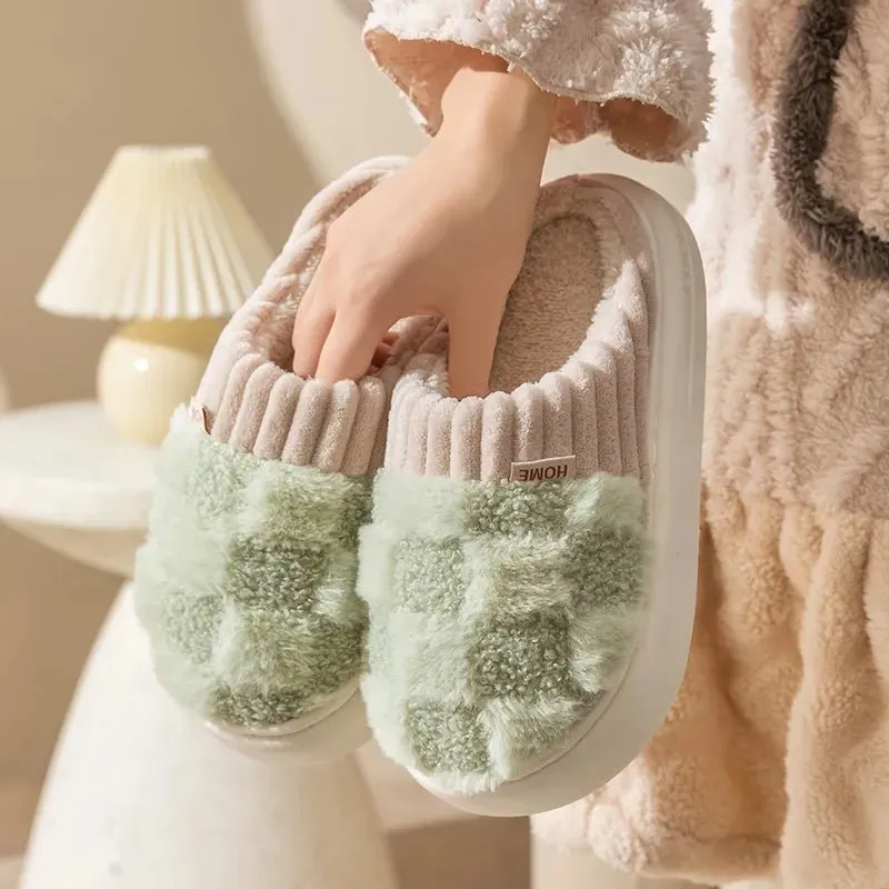 Fuzzy Checkered Slippers