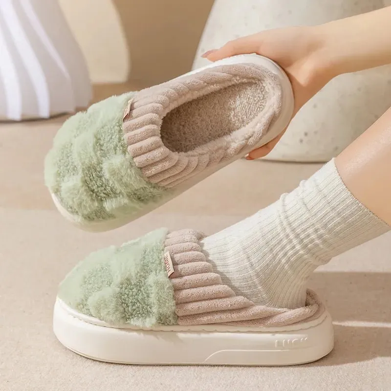 Fuzzy Checkered Slippers