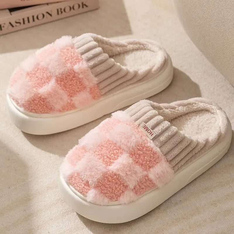Fuzzy Checkered Slippers