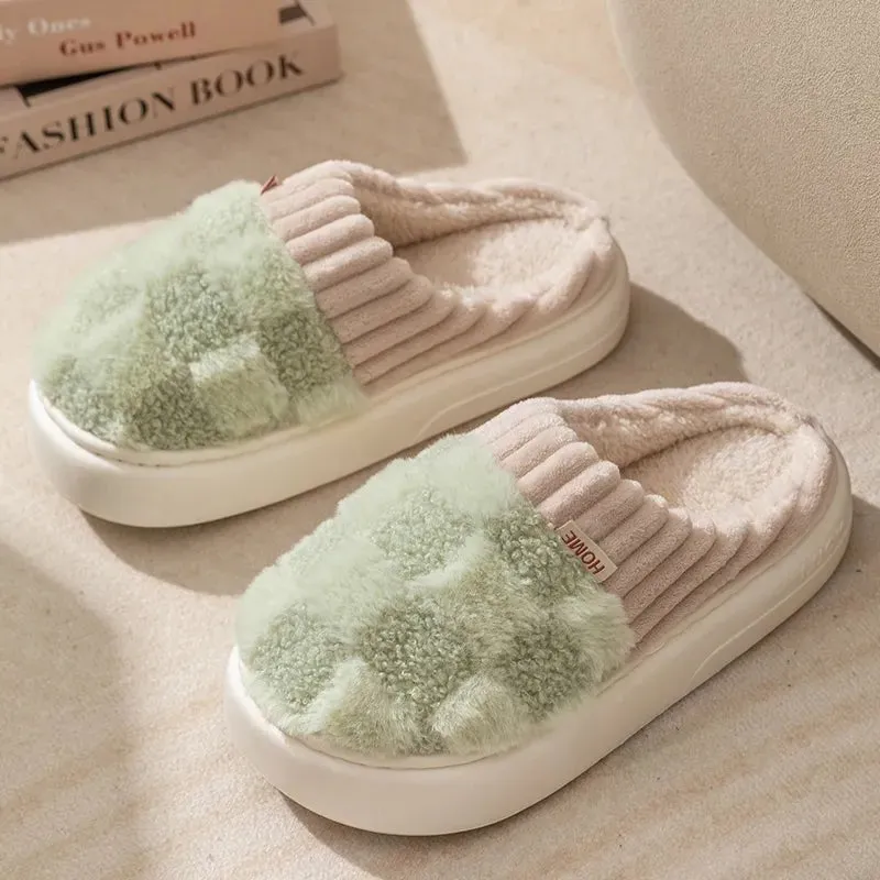 Fuzzy Checkered Slippers