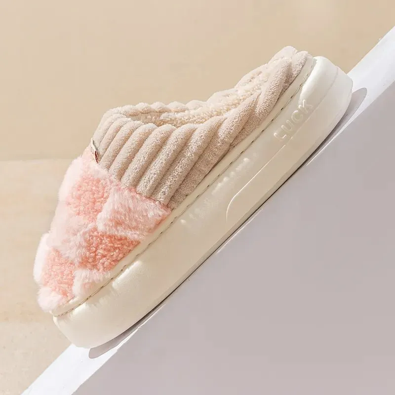 Fuzzy Checkered Slippers