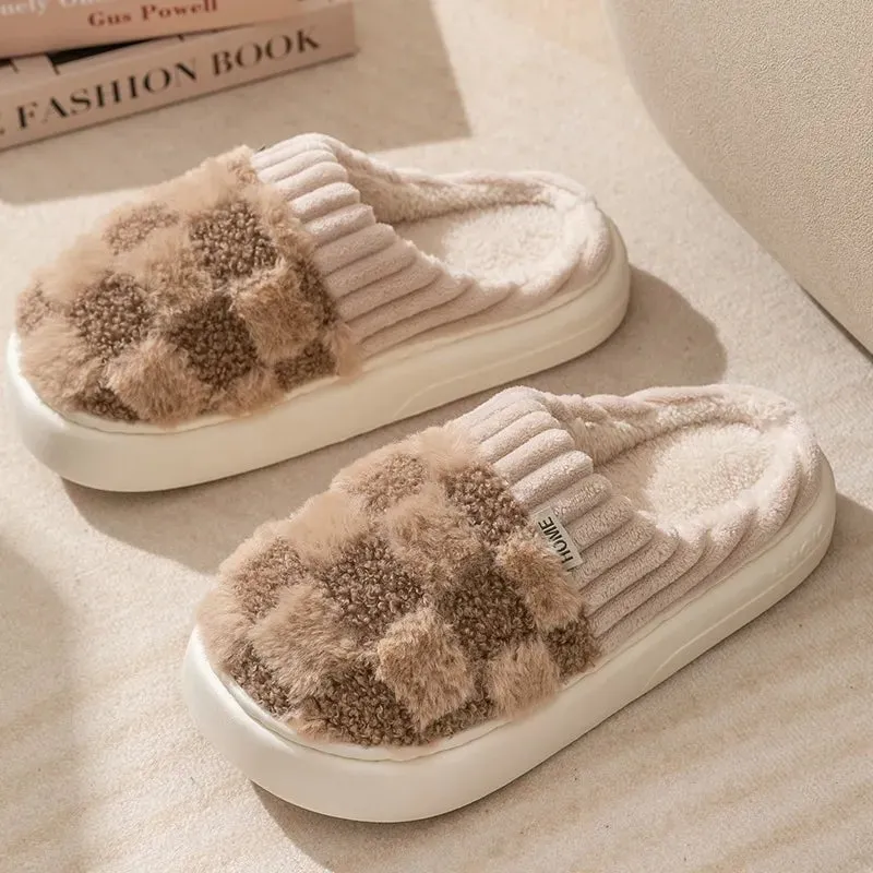 Fuzzy Checkered Slippers