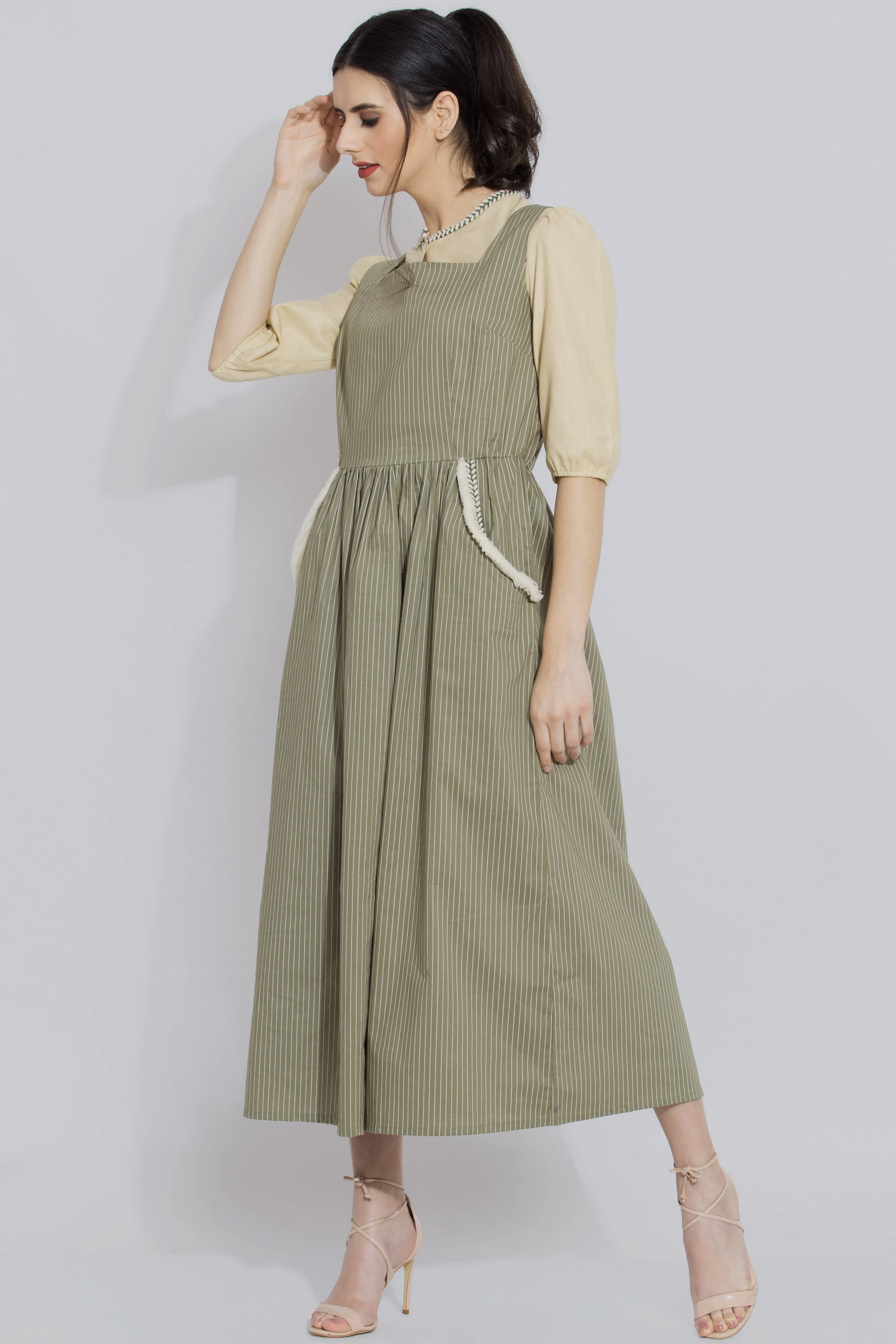 Green Stripe Pinafore Dress Set