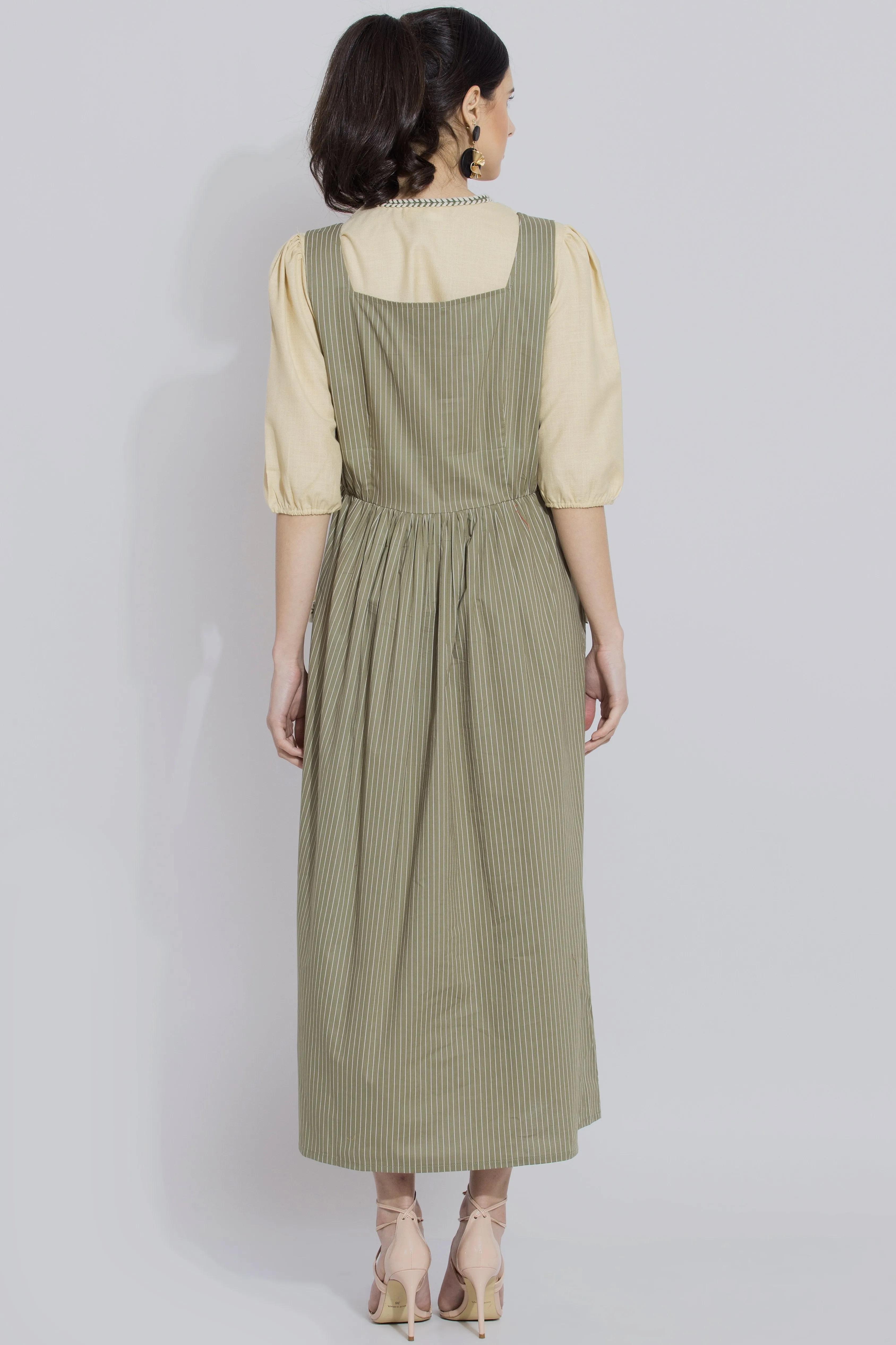 Green Stripe Pinafore Dress Set
