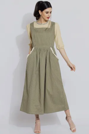 Green Stripe Pinafore Dress Set