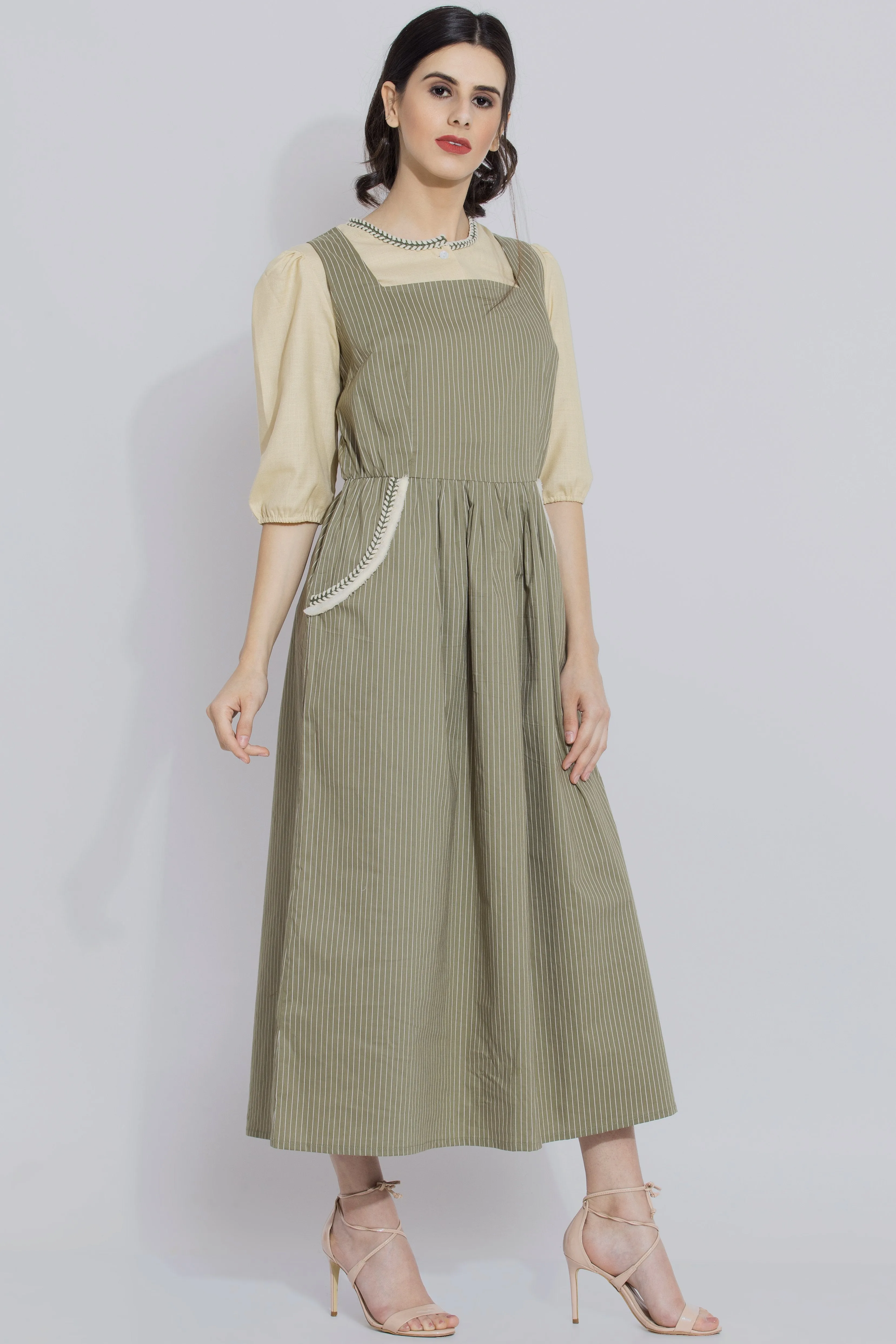 Green Stripe Pinafore Dress Set