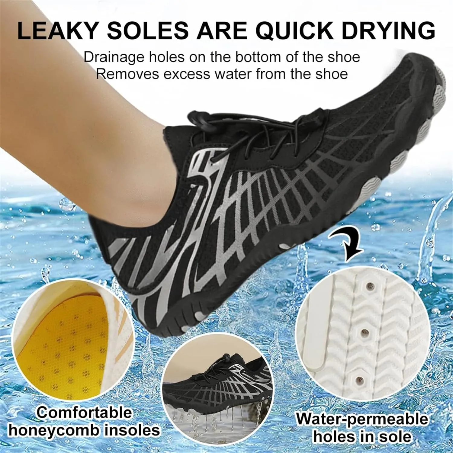 Grounded Footwear for Women Men with Neuropathy Water Shoes Quick-Dry Aqua Socks Swim Beach Barefoot Diabetic Shoes Walking Wide Toe Box Sneakers for Hike Yoga Lightweight Comfortable Breathable