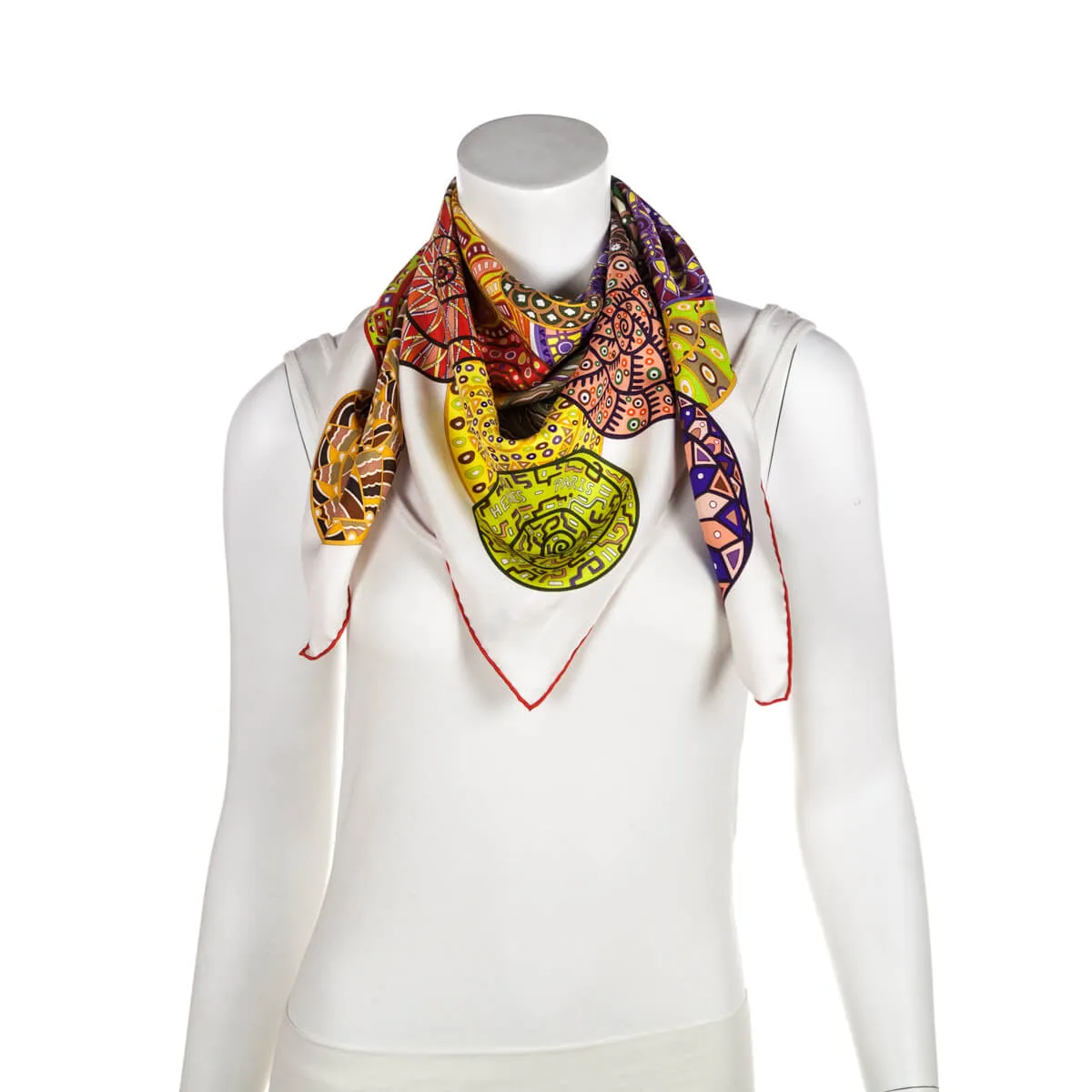 Hermes Orange & Multicolored Silk Reves D'Escargots Scarf 90