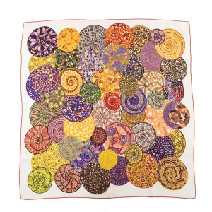 Hermes Orange & Multicolored Silk Reves D'Escargots Scarf 90